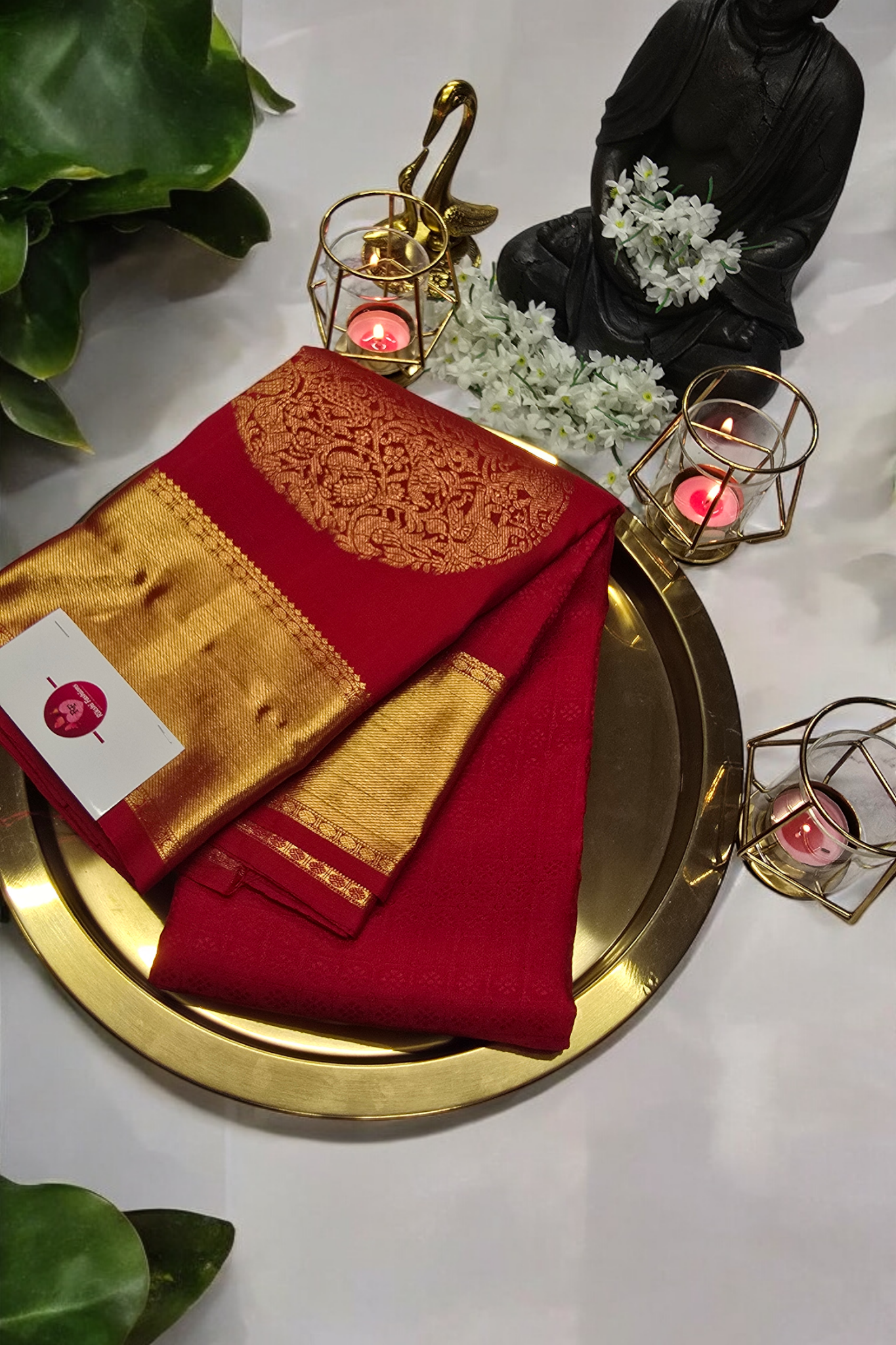 Dark Red Kanchipuram  Silk Saree with Intricate Border