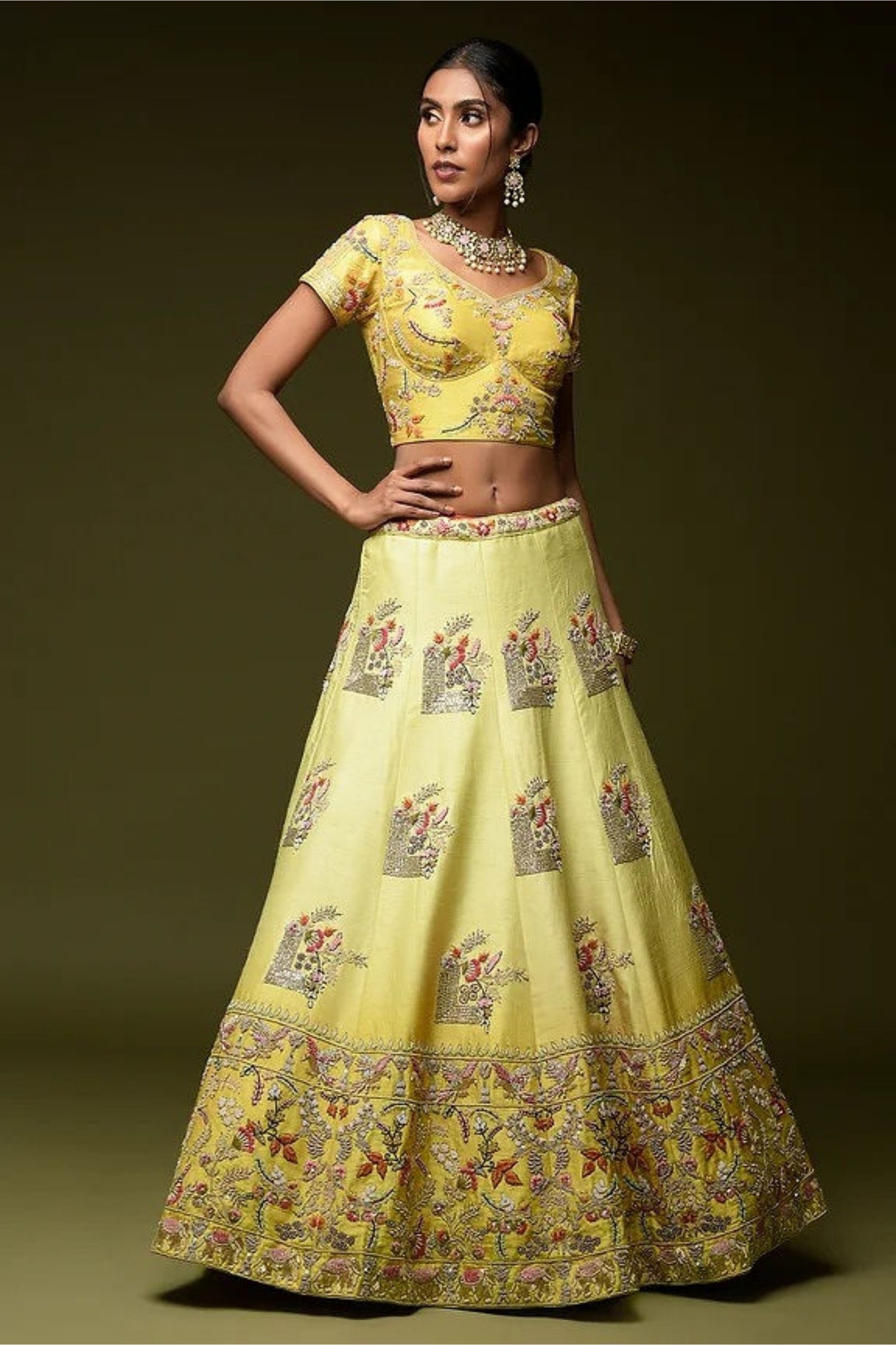 Light Yellow Bridal Lehenga Front View
