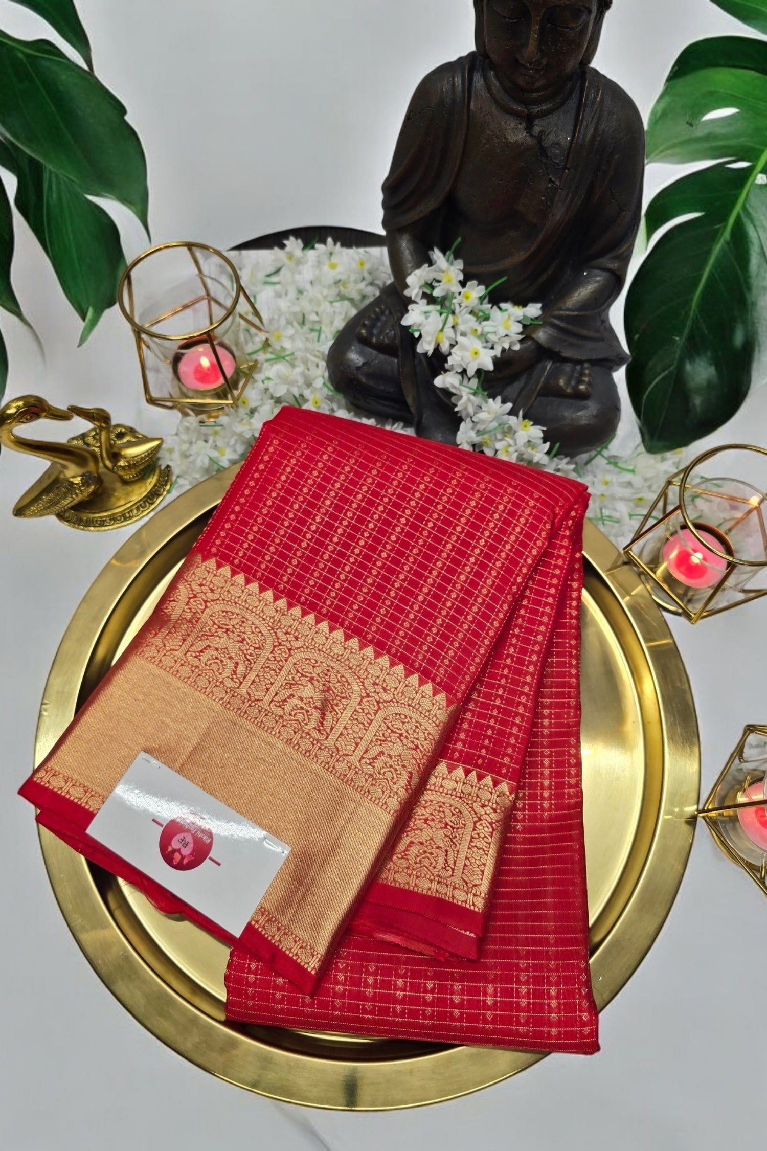 Exquisite Red Kanchipuram Silk Saree – Timeless Elegance