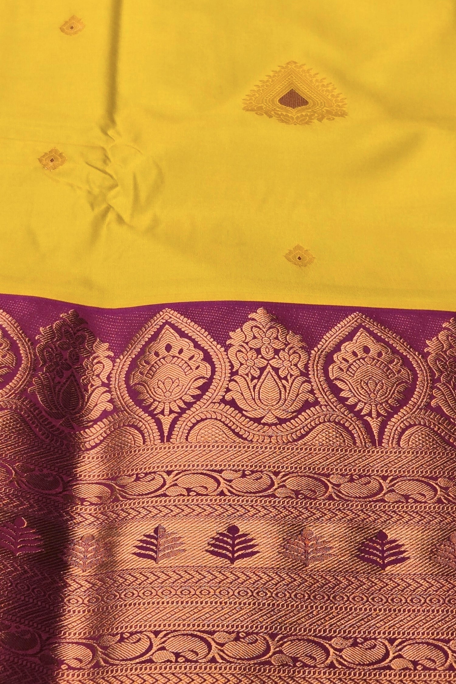 Radiant Yellow Semi Kanchi Silk Saree with Pink Border