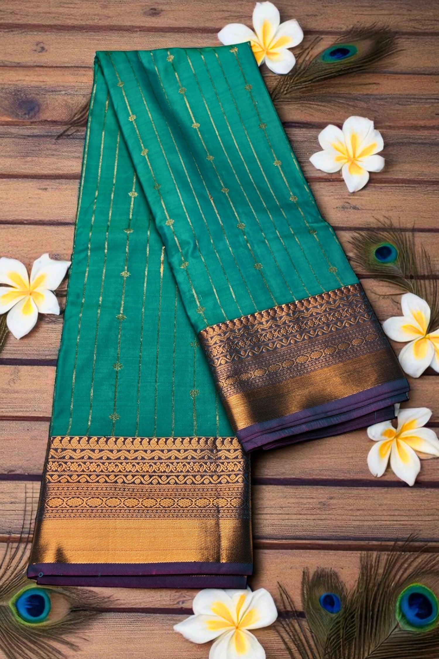 Elegant Sea Green Semi Kanchi Silk Saree with Pink Border