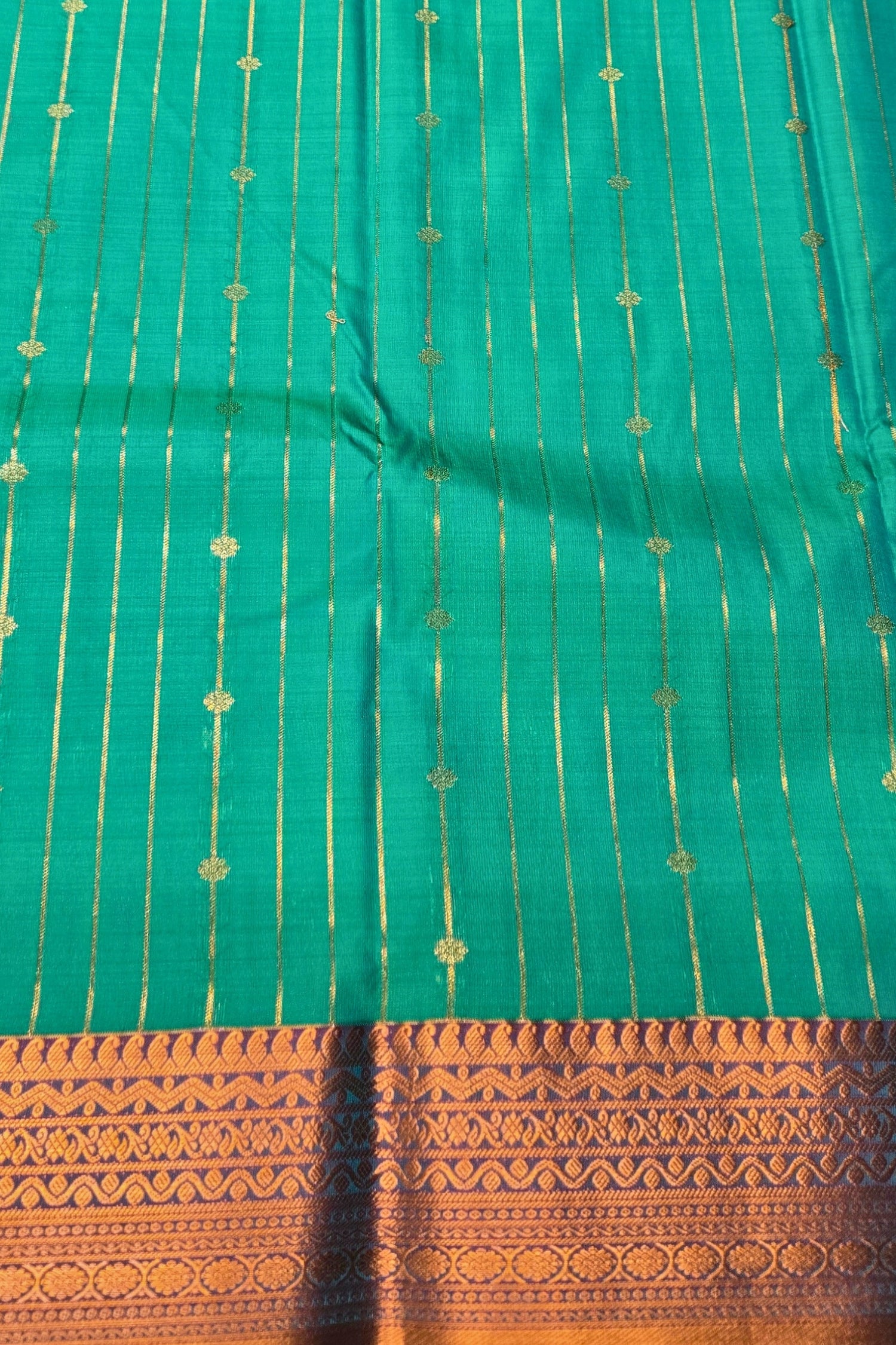 Elegant Sea Green Semi Kanchi Silk Saree with Pink Border