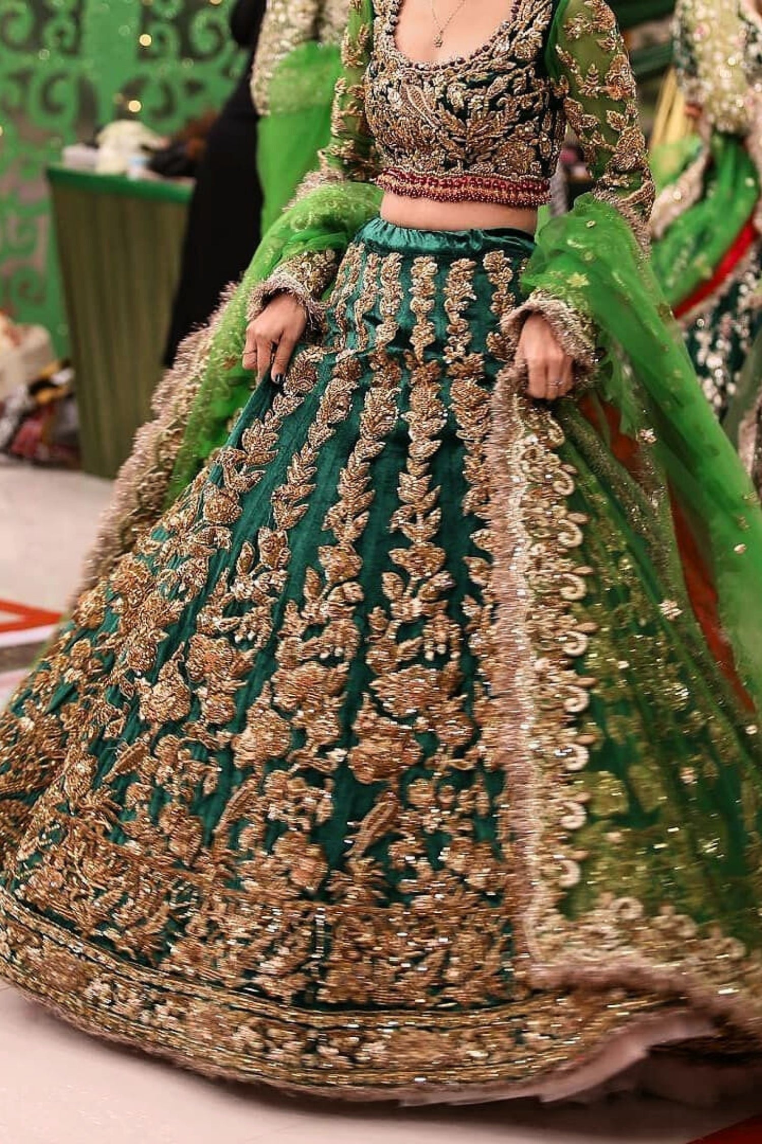Dark Green Lehenga with Full Stone Work