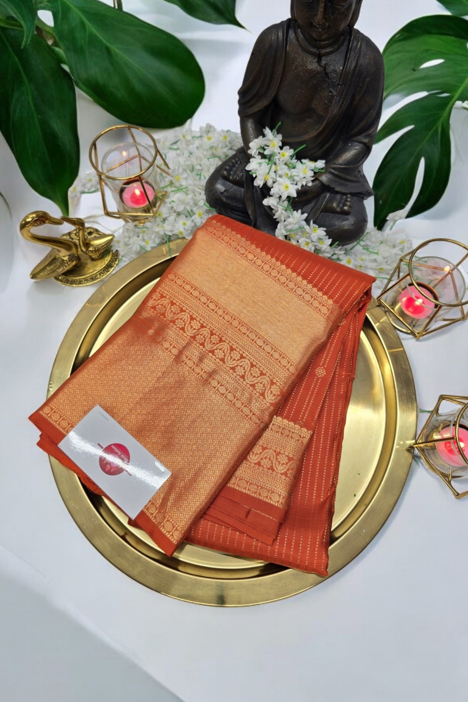 Radiant Orange Striped Kanchipuram Silk Saree