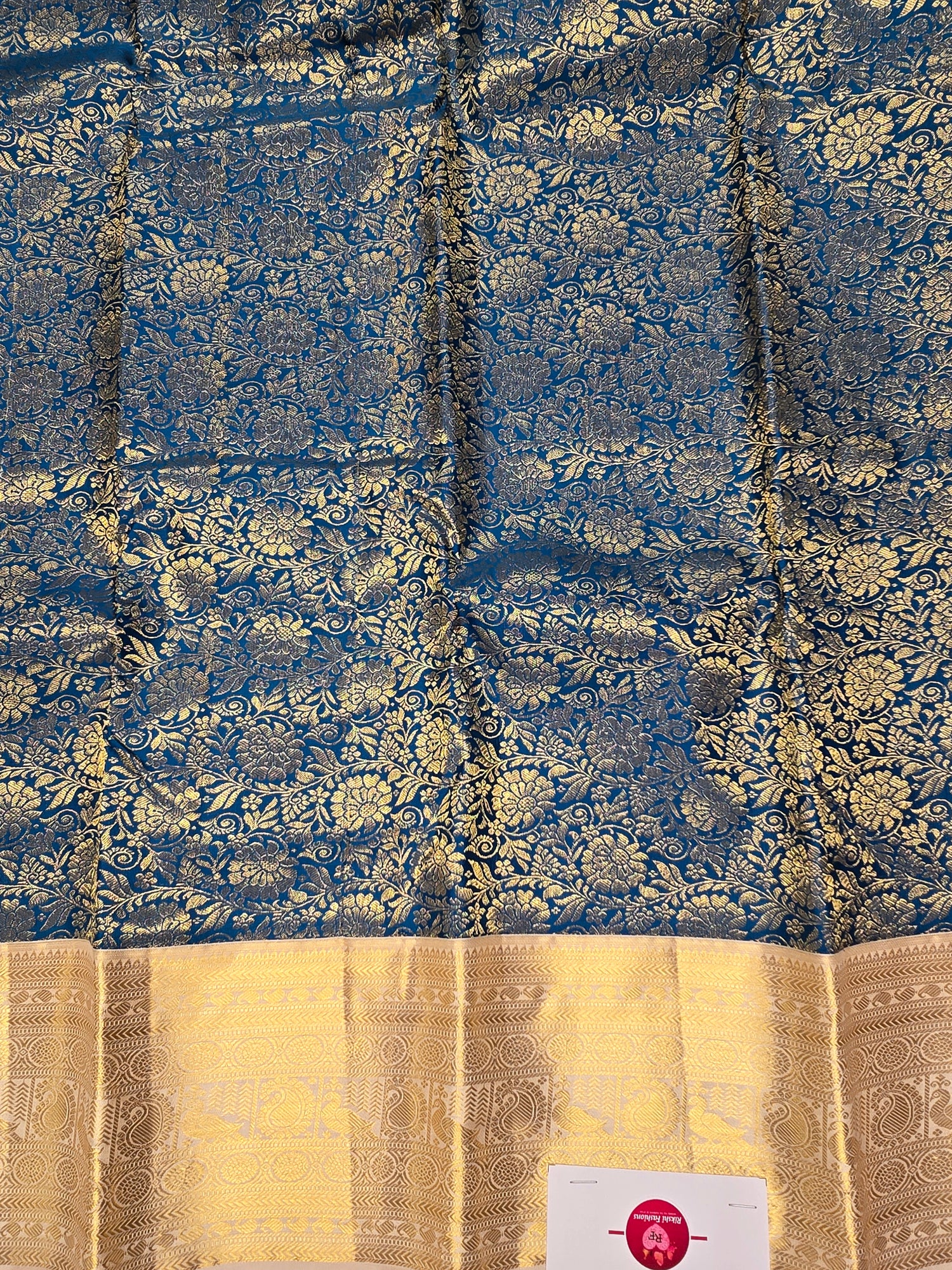 Deep Sea Blue Kanchipuram Saree with Gold Border