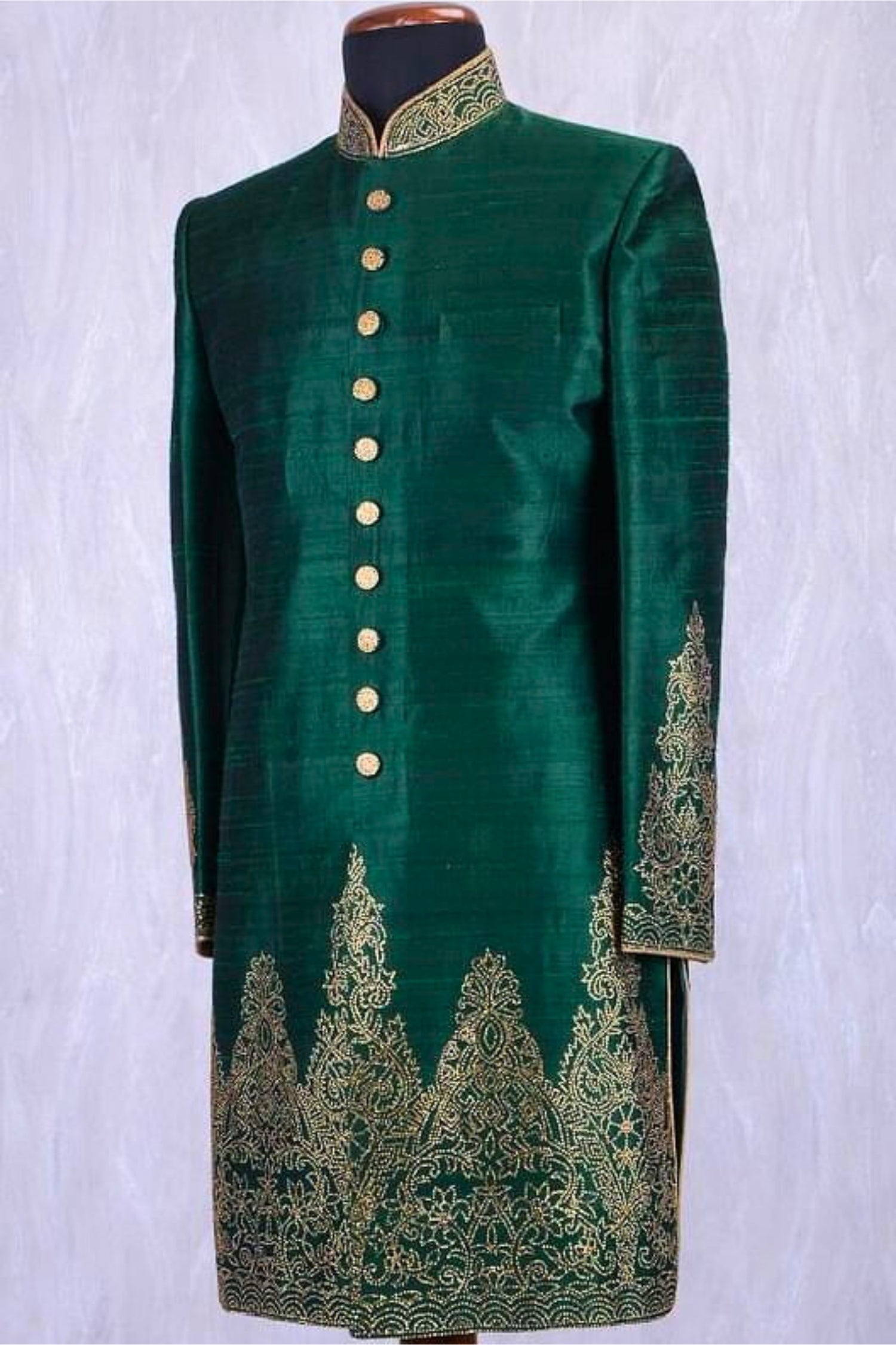 Emerald Majesty: Dark Green Sherwani with Royal Embroidery