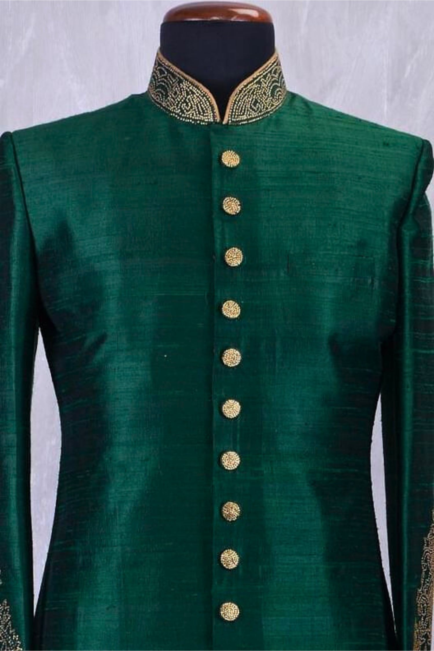 Emerald Majesty: Dark Green Sherwani with Royal Embroidery