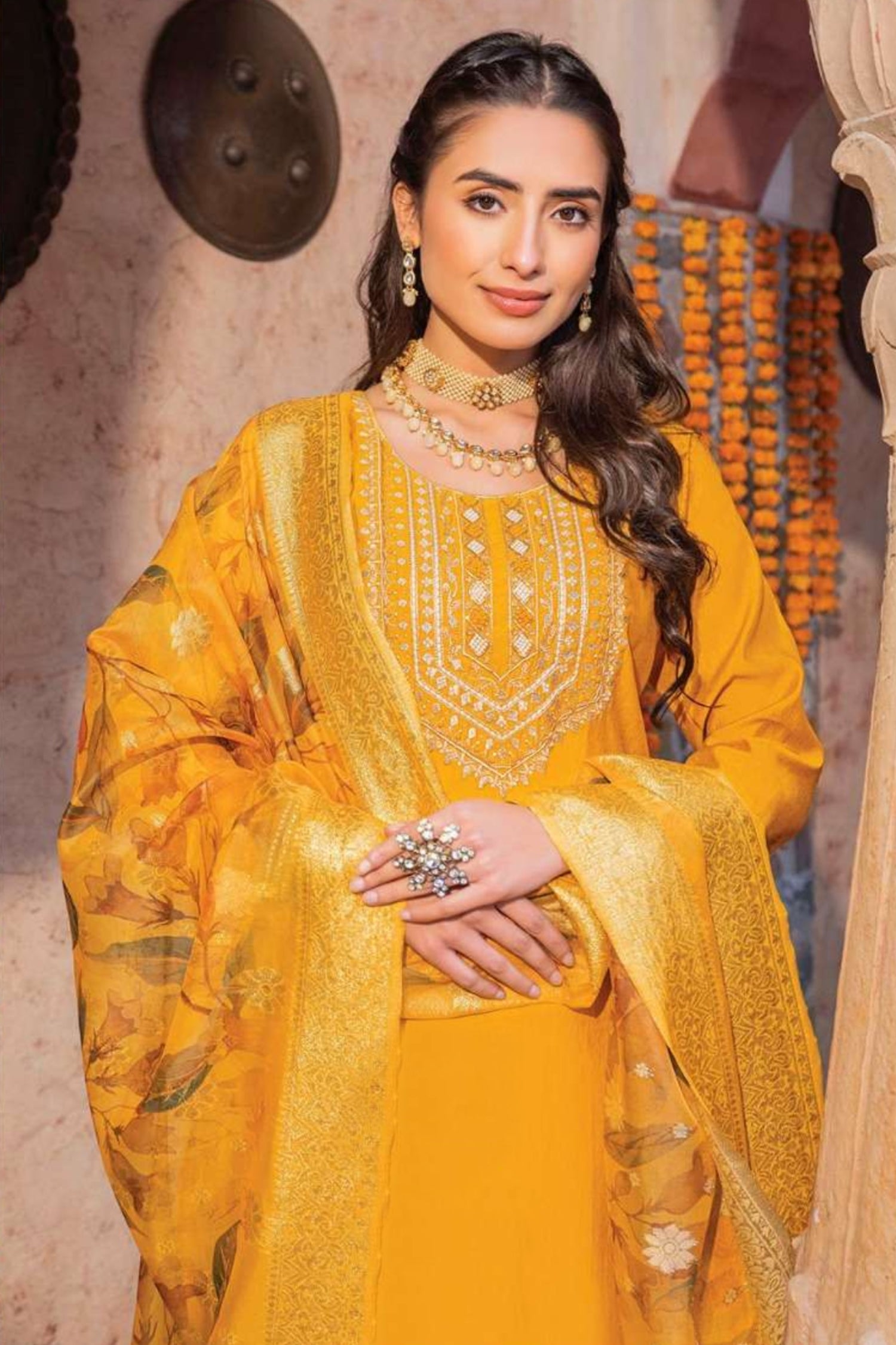 Yellow Handwork Embroidered Viscose Salwar Suit