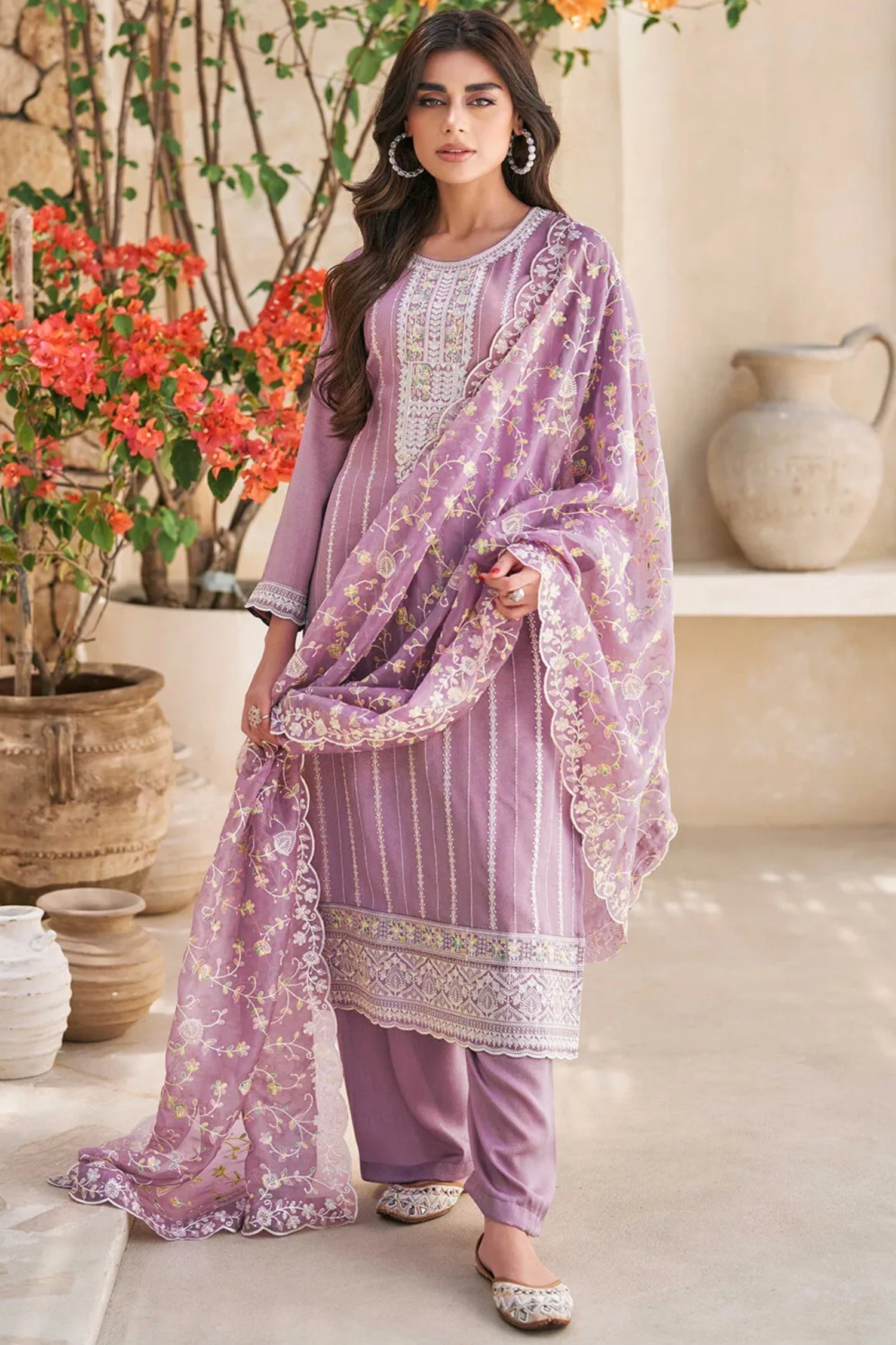 Embroidered Art Silk Pakistani Suit in Purple