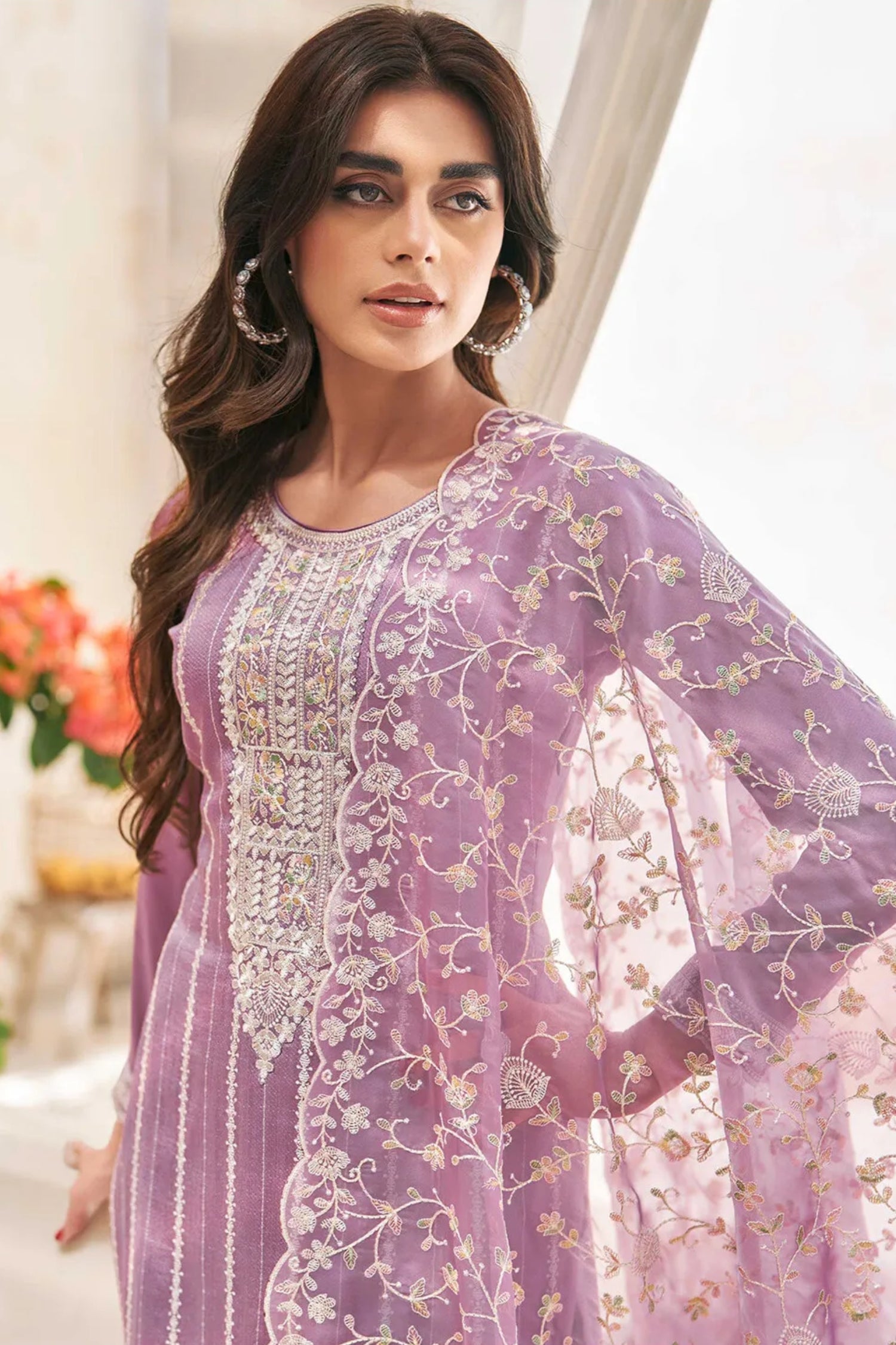 Embroidered Art Silk Pakistani Suit in Purple