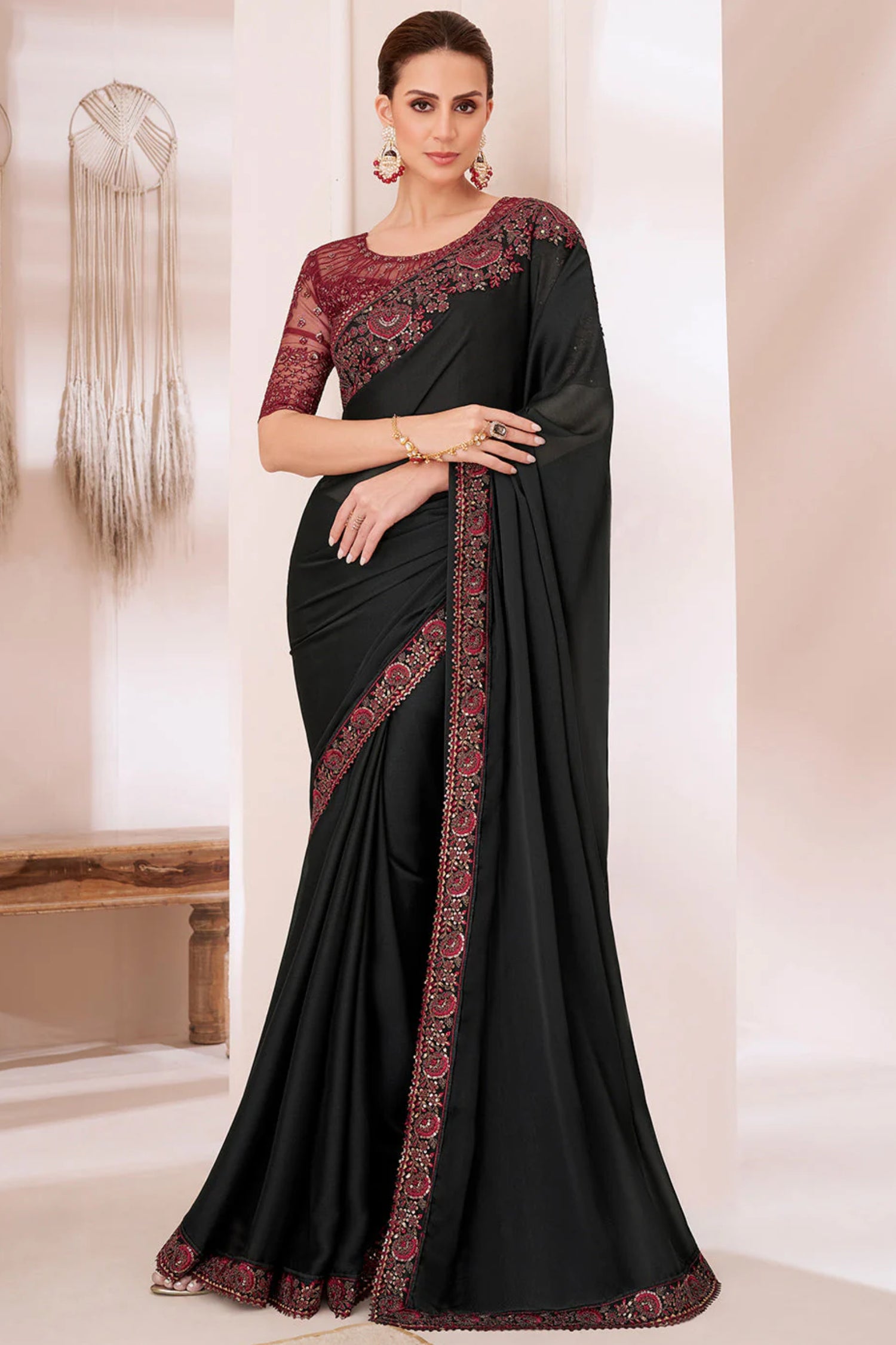Sophisticated Midnight Black Designer Saree