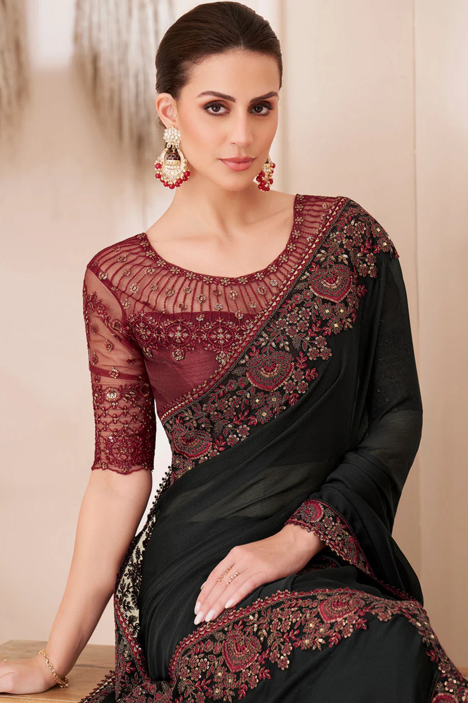 Sophisticated Midnight Black Designer Saree