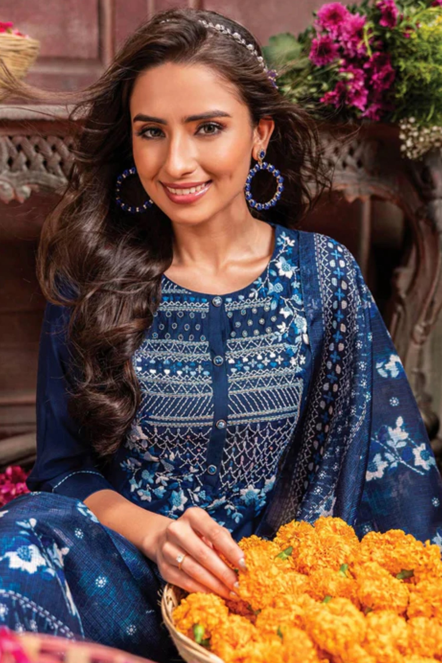 Navy Blue Handwork Embroidered Viscose Salwar Suit