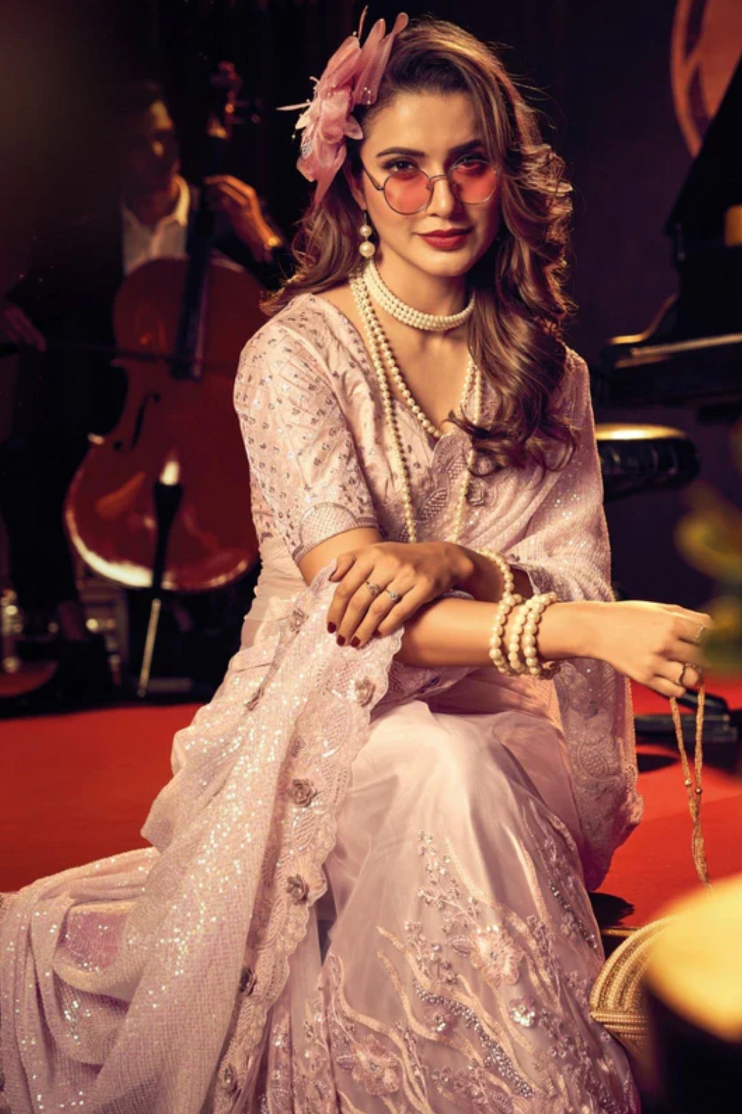 Premium Peach Designer Net Saree