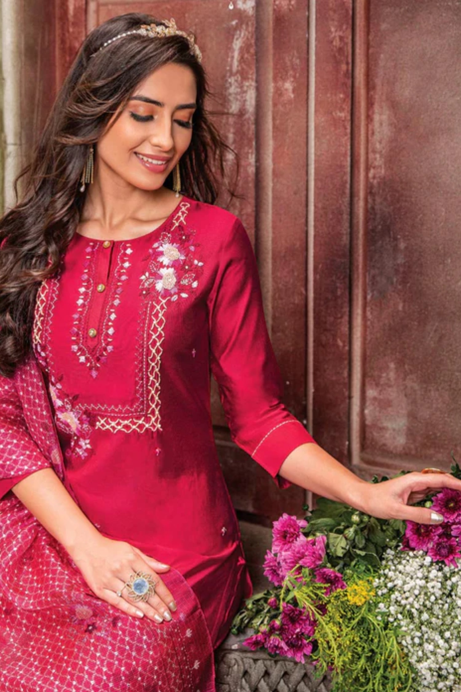Pink Handwork Embroidered Viscose Salwar Suit