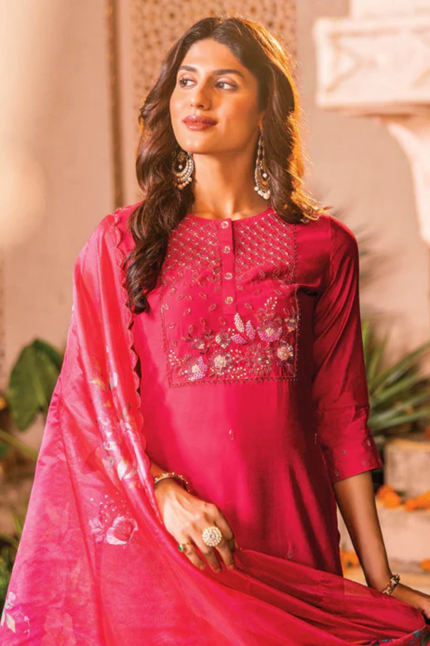 Pink Handwork Embroidered Viscose Salwar Suit
