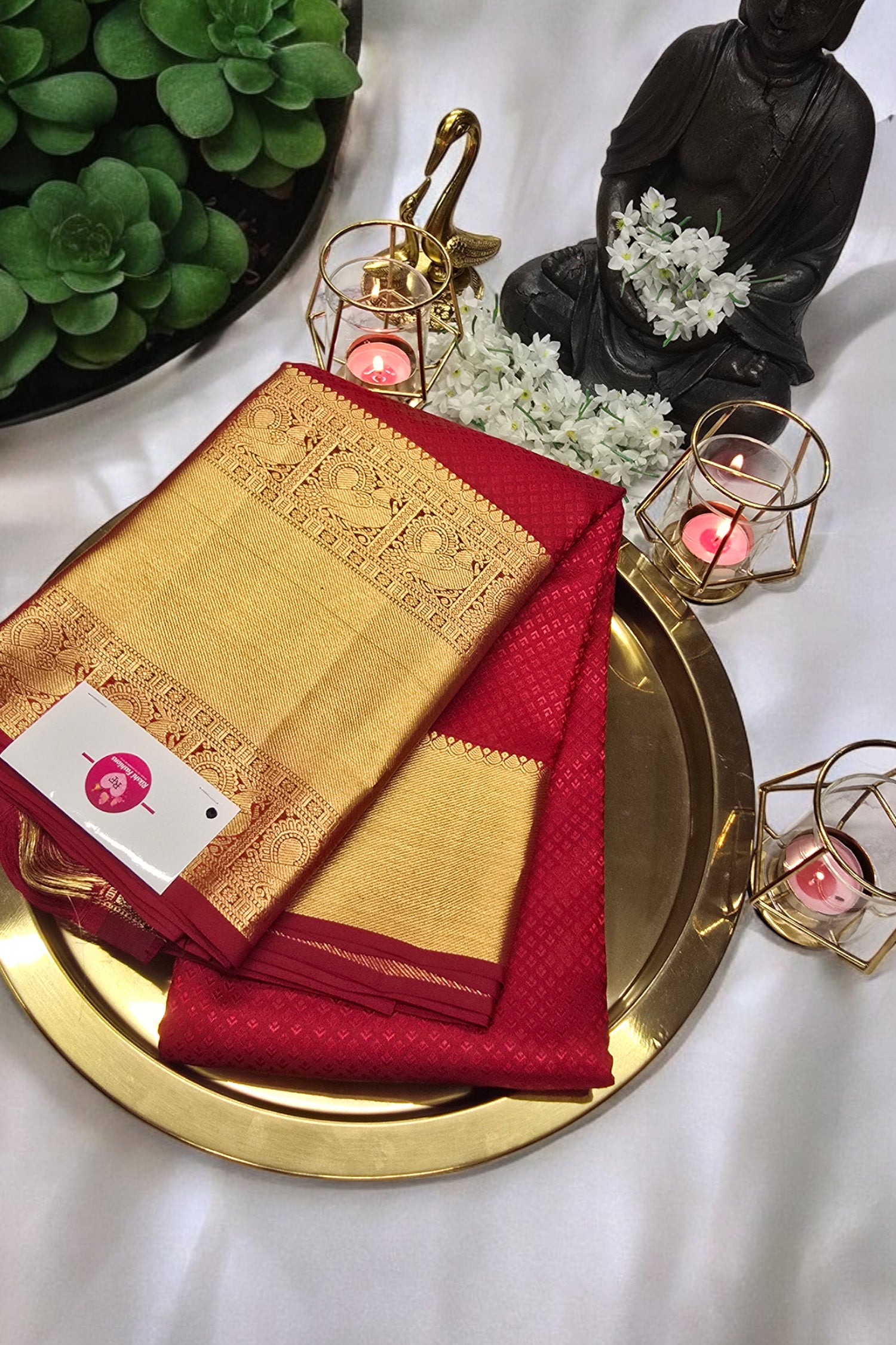 Classic Red Kanchipuram Silk Saree with Golden Zari Border