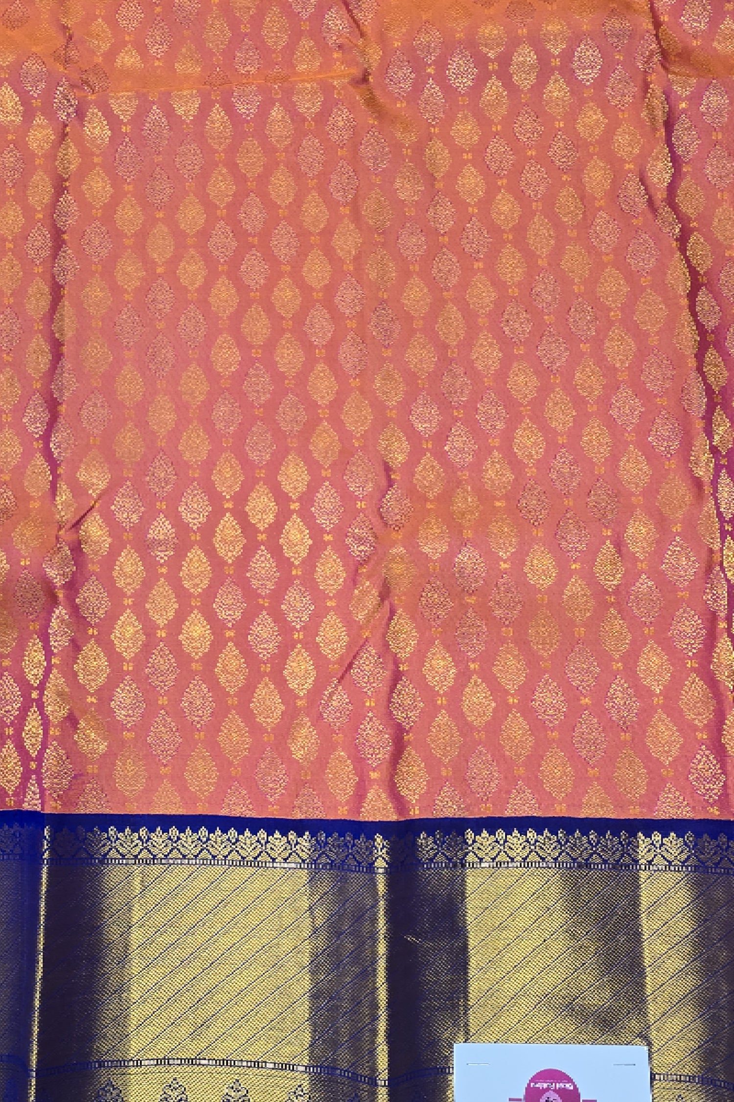 Orange Kanchipuram Saree with Bright Blue Border