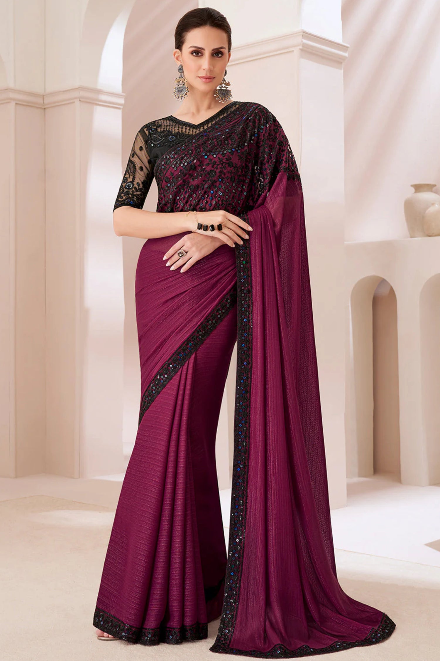 Sangria Dark Purple Designer Saree
