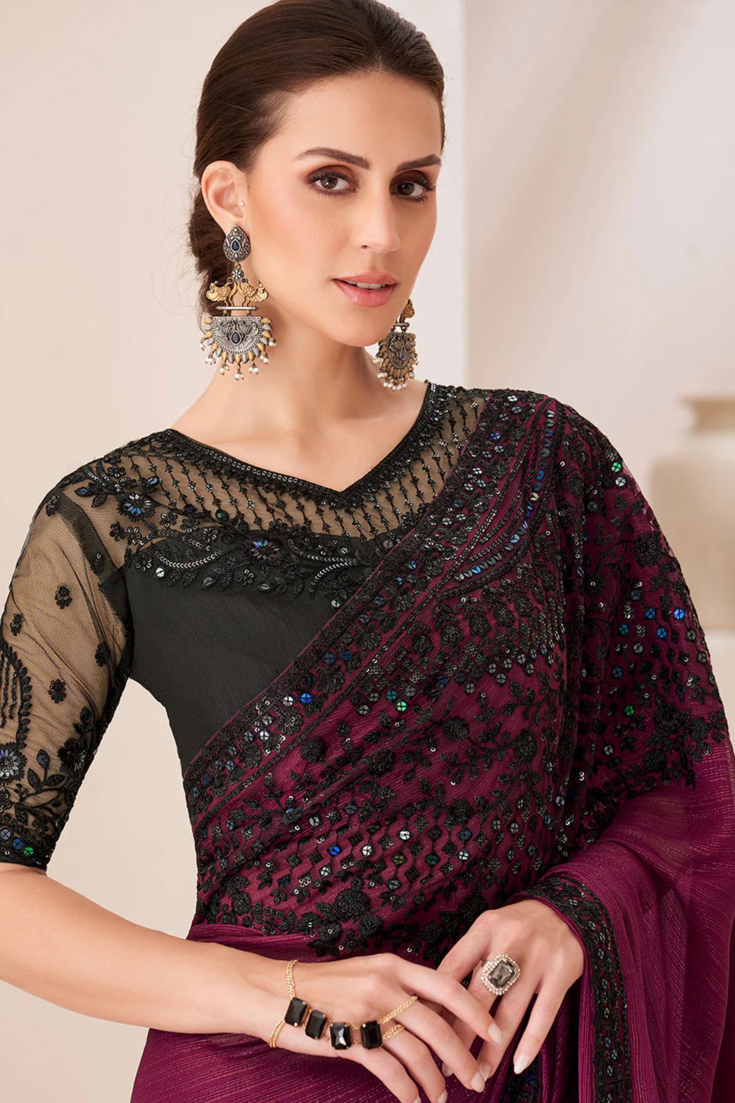 Sangria Dark Purple Designer Saree