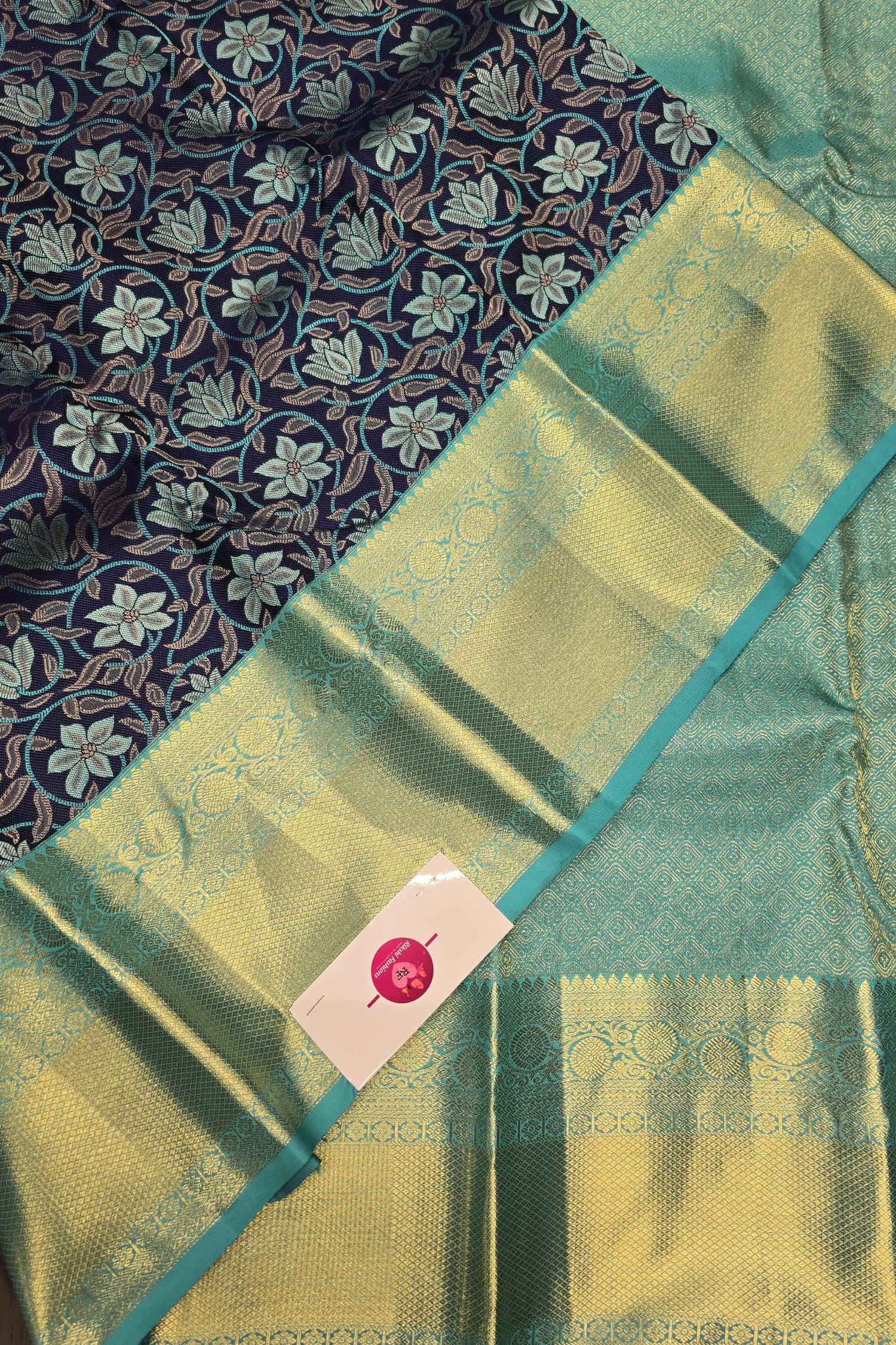 Royal Blue and Aqua Kanchipuram Silk Saree with Mesmerizing Zari Accents