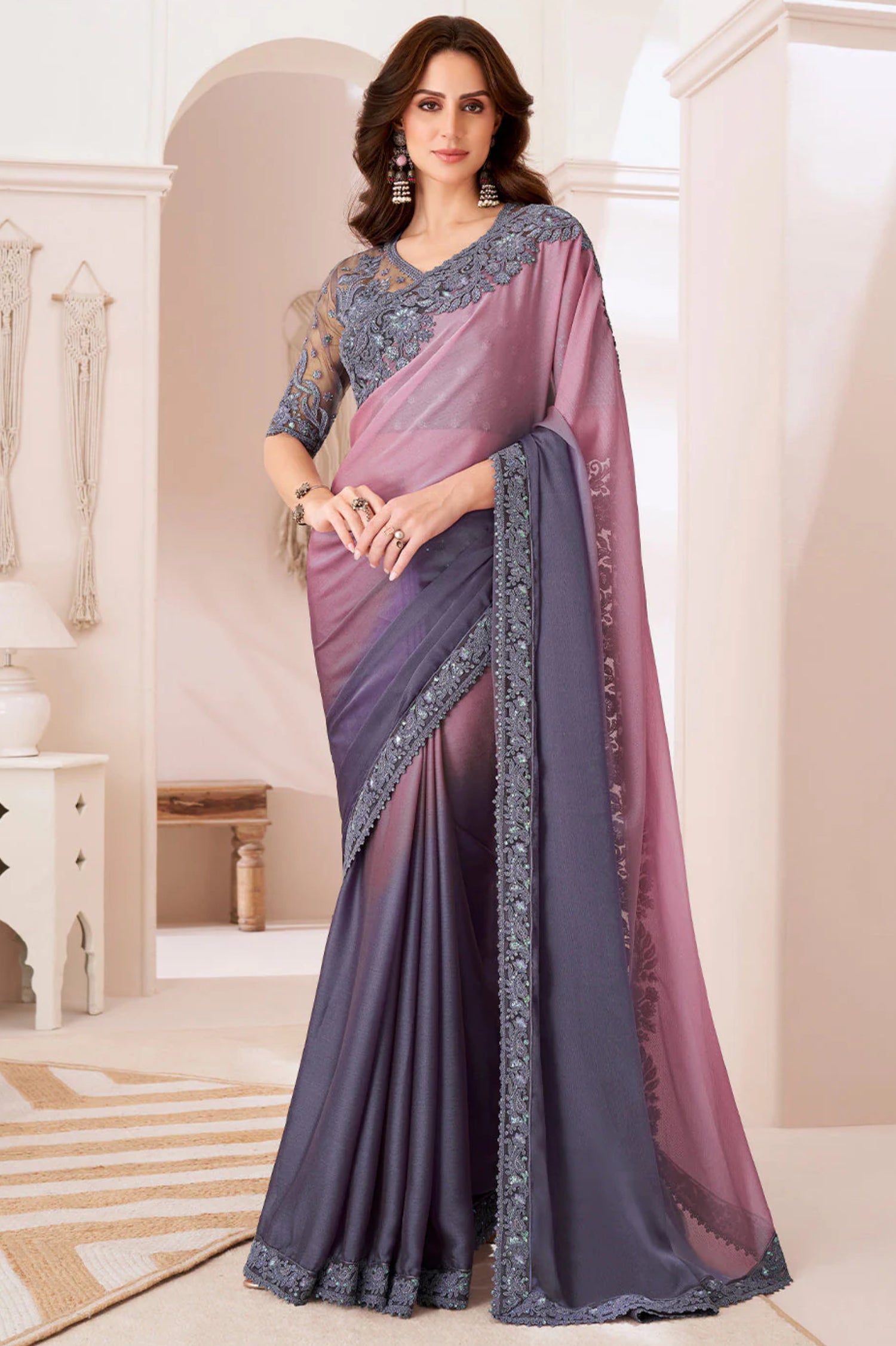 Elegant Shades of Purple Designer Saree