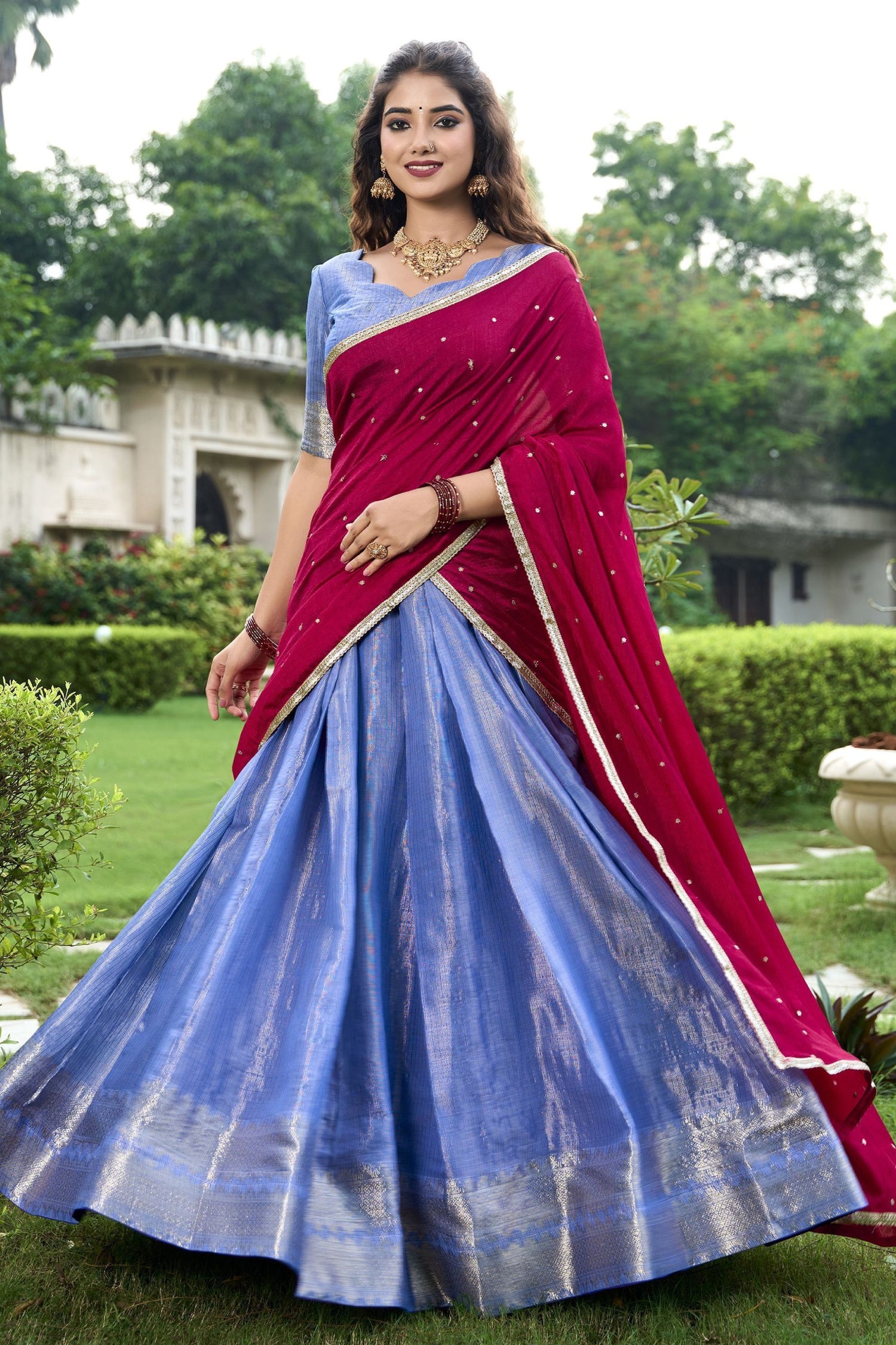 Special Royal Blue Color Zari Weaving Silk Event Wear Lehenga