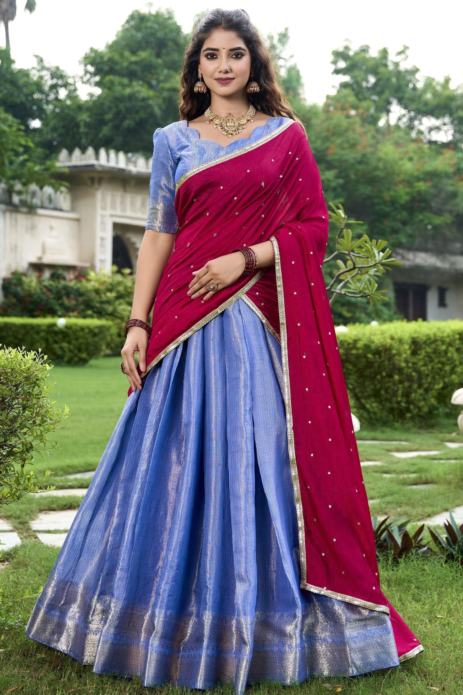 Special Royal Blue Color Zari Weaving Silk Event Wear Lehenga