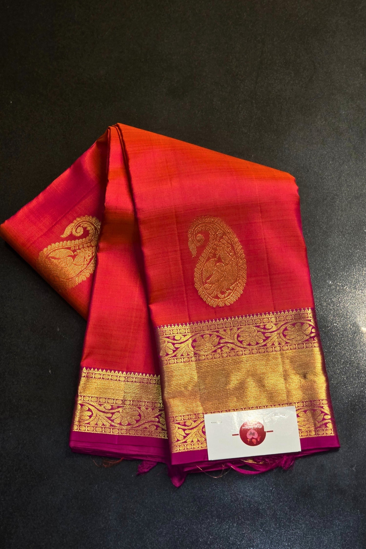Pink and Purple Kanchipuram Silk Saree with Zari Border