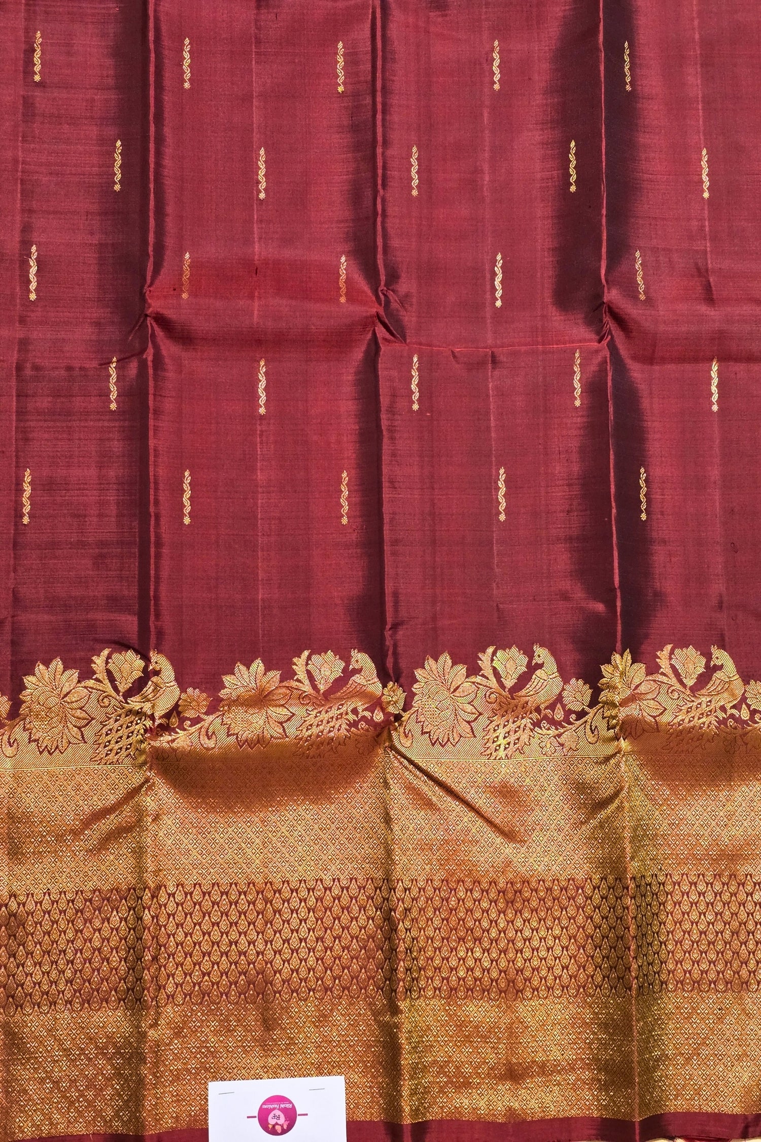 Regal Dark Maroon Kanchipuram Saree with Rich Golden Zari