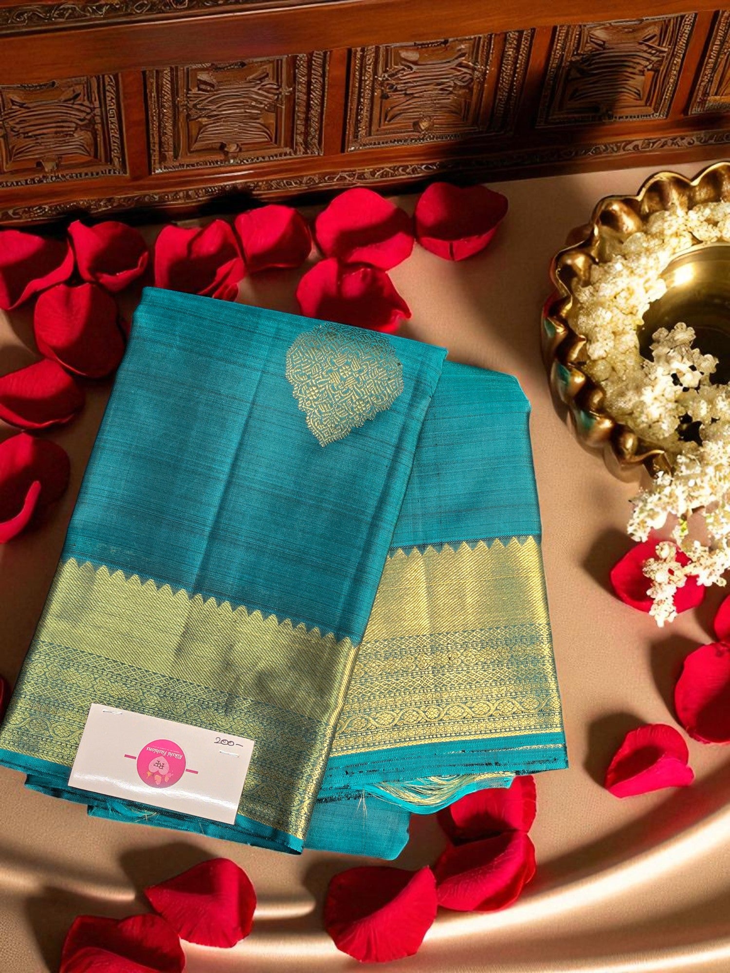 Teal Blue Kanchipuram Silk Saree