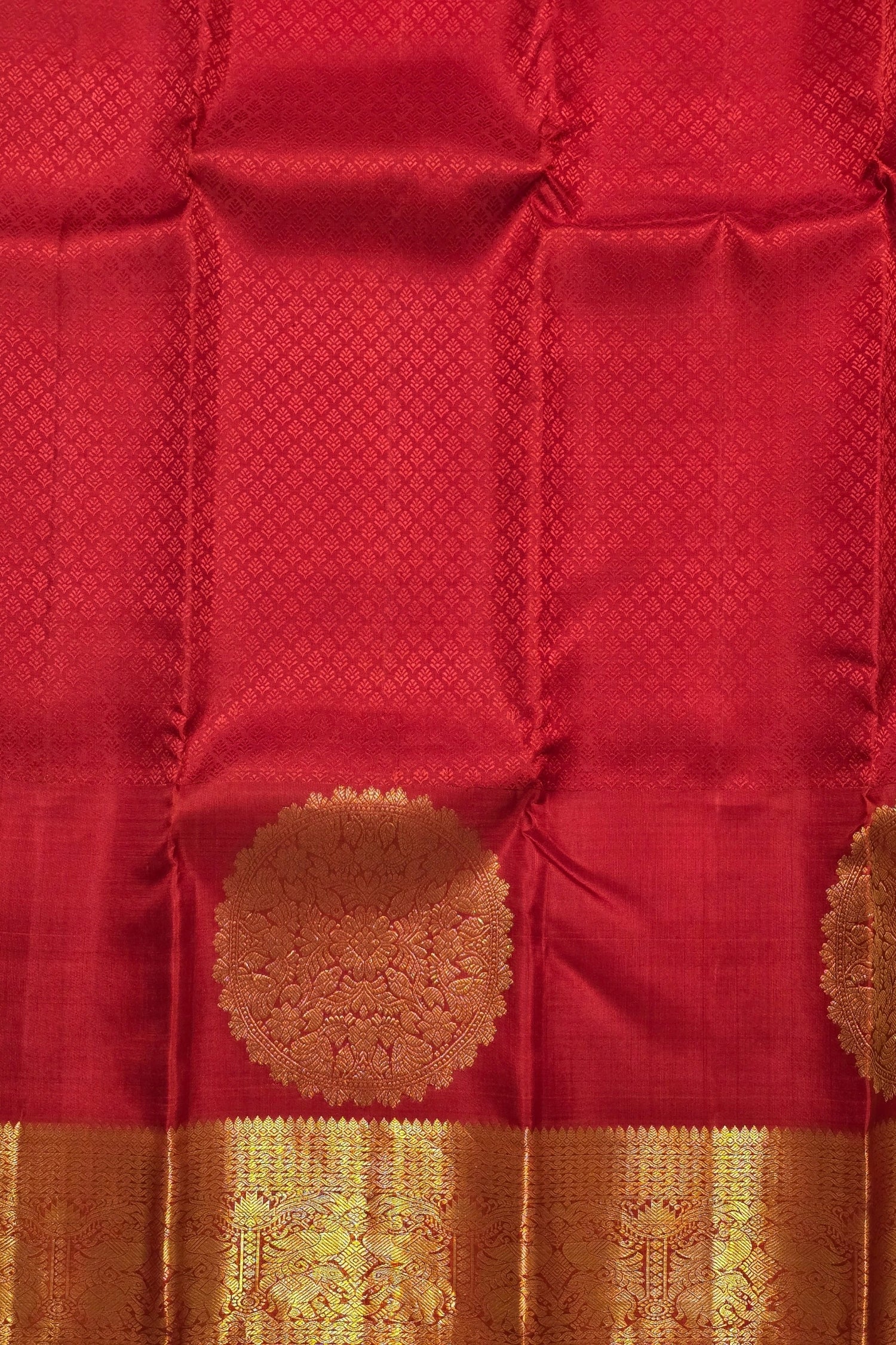 Rich Maroon Kanchipuram Silk Saree with Grand Gold Zari Detailing