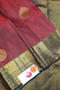 Maroon Kanchipuram Silk Saree with Gold Border & Blue Pallu