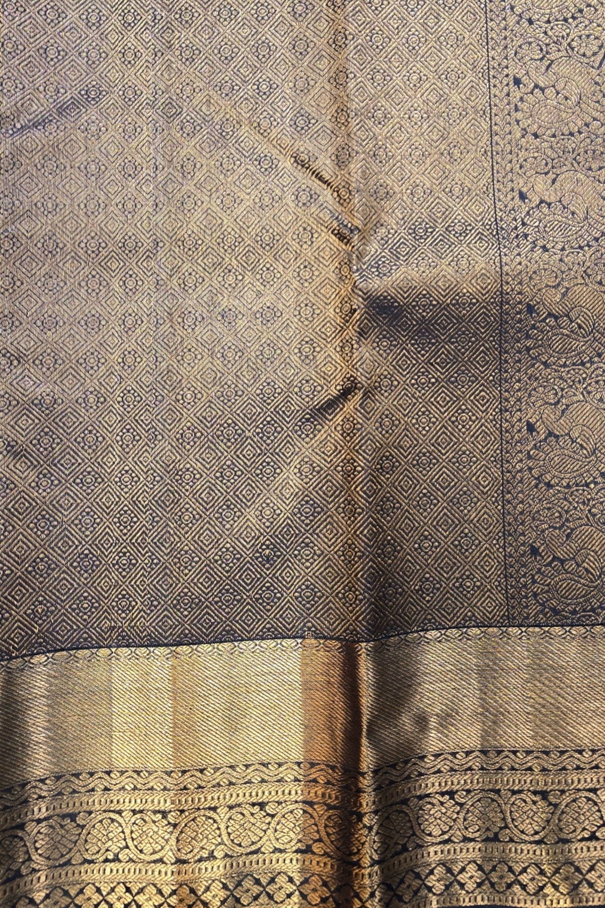 Maroon Kanchipuram Silk Saree with Gold Border & Blue Pallu