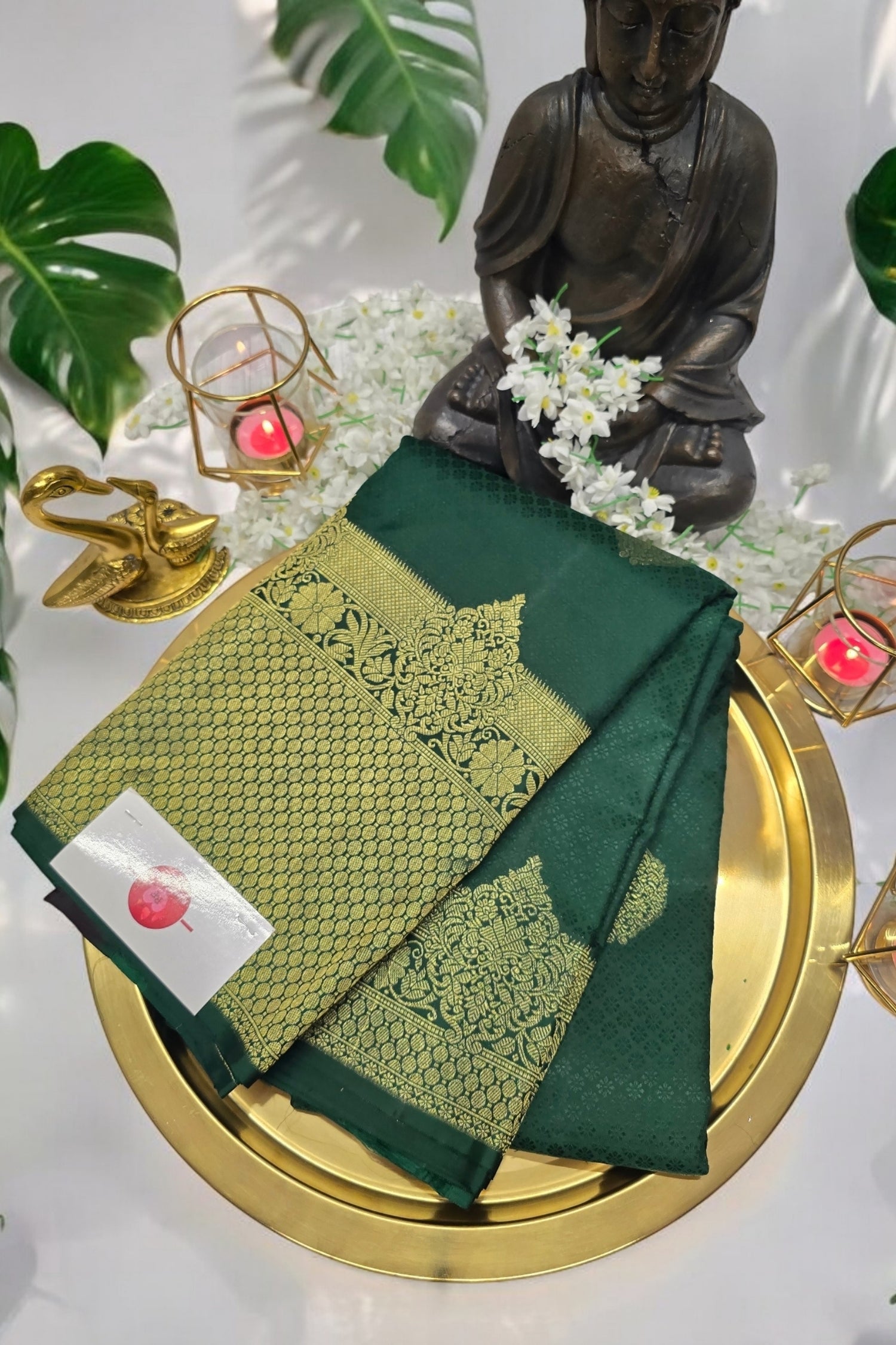 Exquisite Dark Green Kanchipuram Silk Saree
