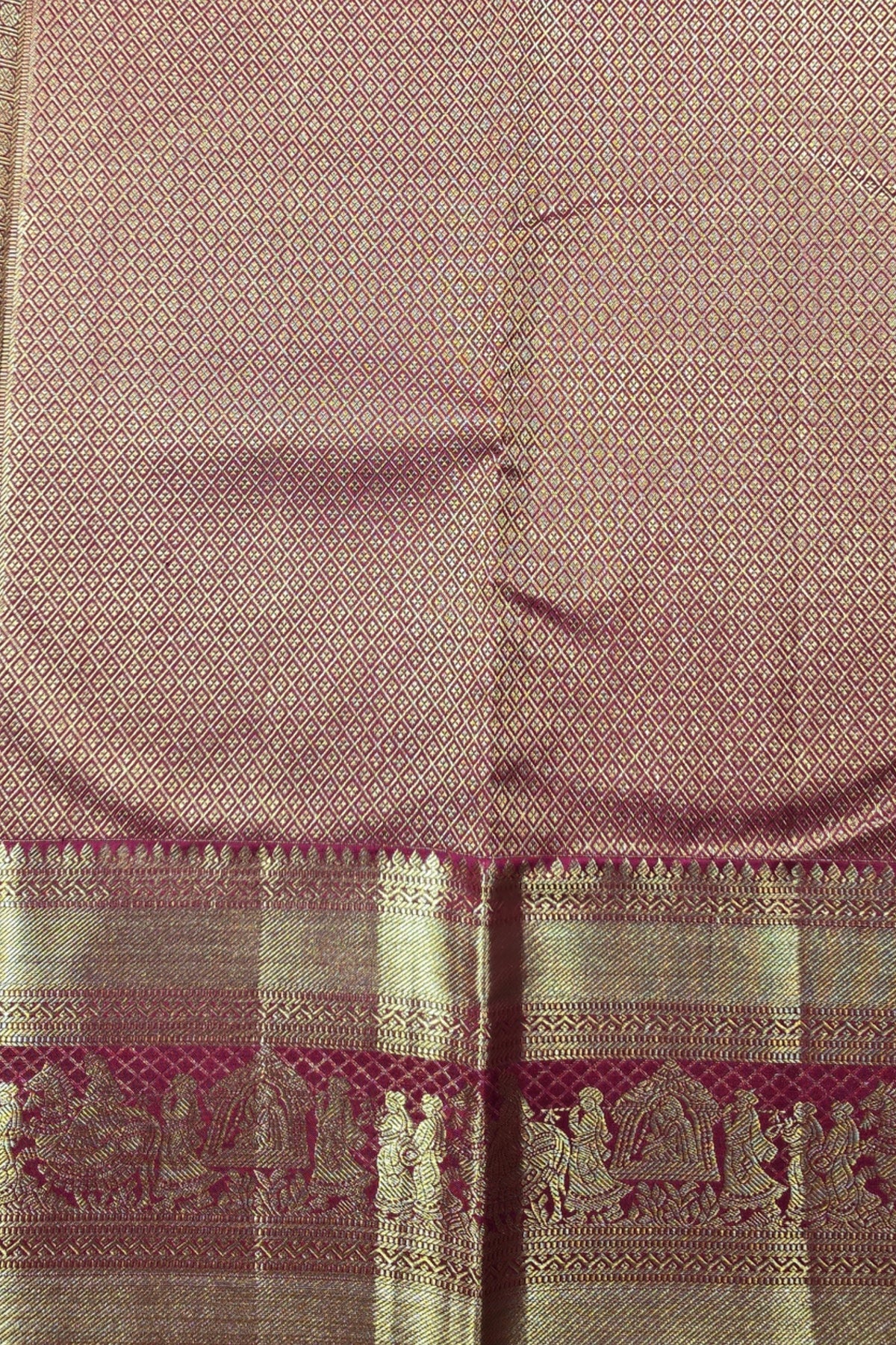 Scarlet Red Kanchipuram Silk Saree with Gold Zari Detailing