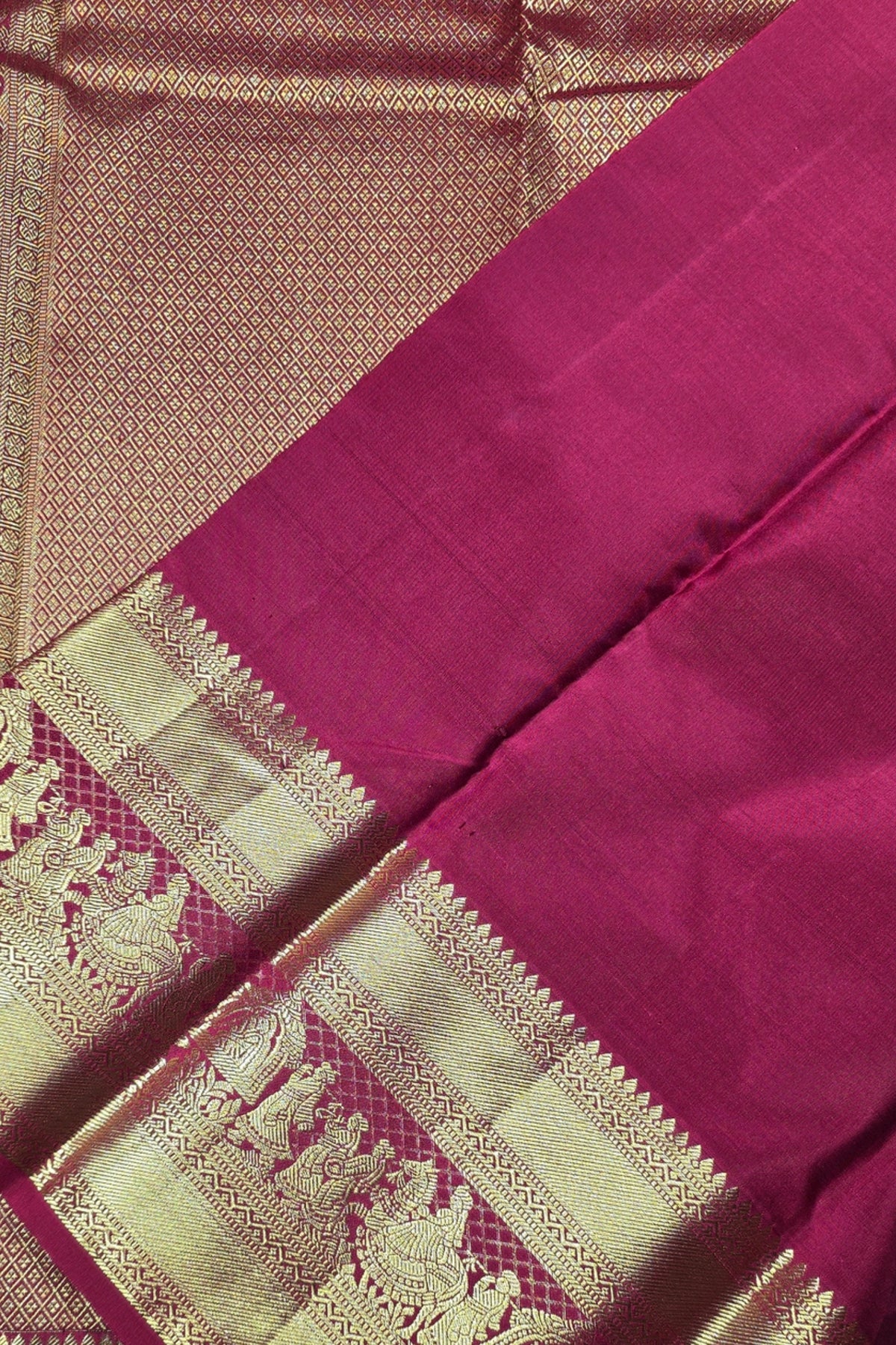 Scarlet Red Kanchipuram Silk Saree with Gold Zari Detailing