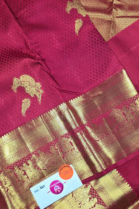 Scarlet Red Kanchipuram Silk Saree with Gold Zari Detailing
