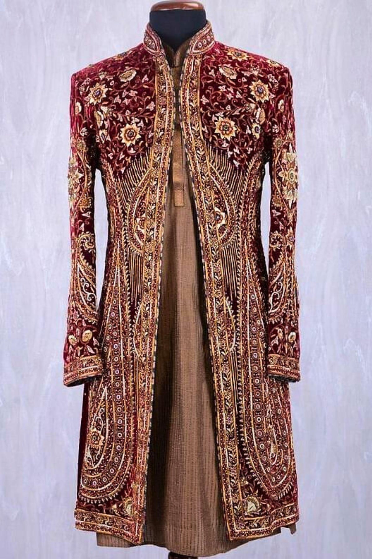 Maroon Full Work Sherwani
