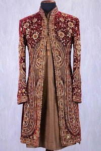 Maroon Full Work Sherwani