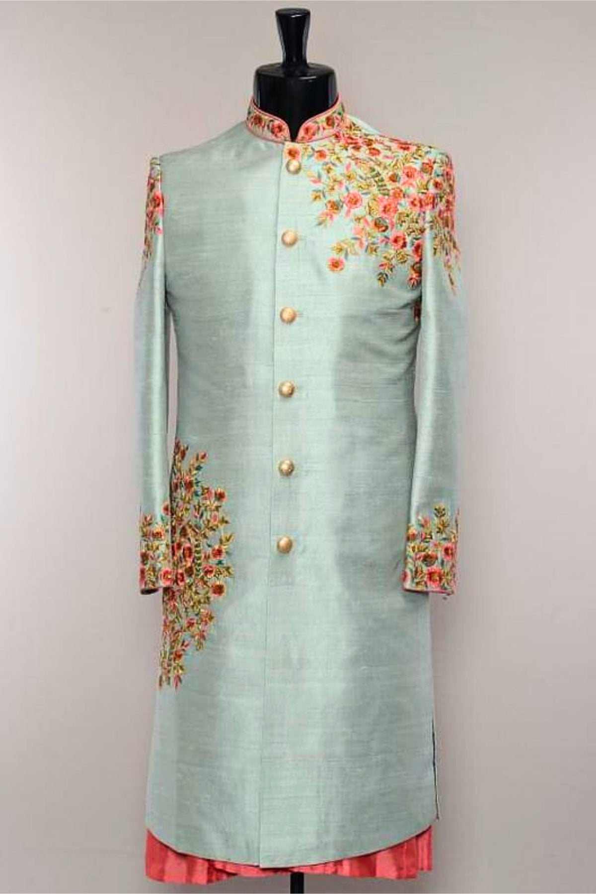 Light Blue with Pink Embroidered Sherwani