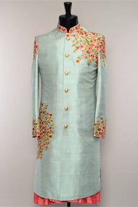 Light Blue with Pink Embroidered Sherwani