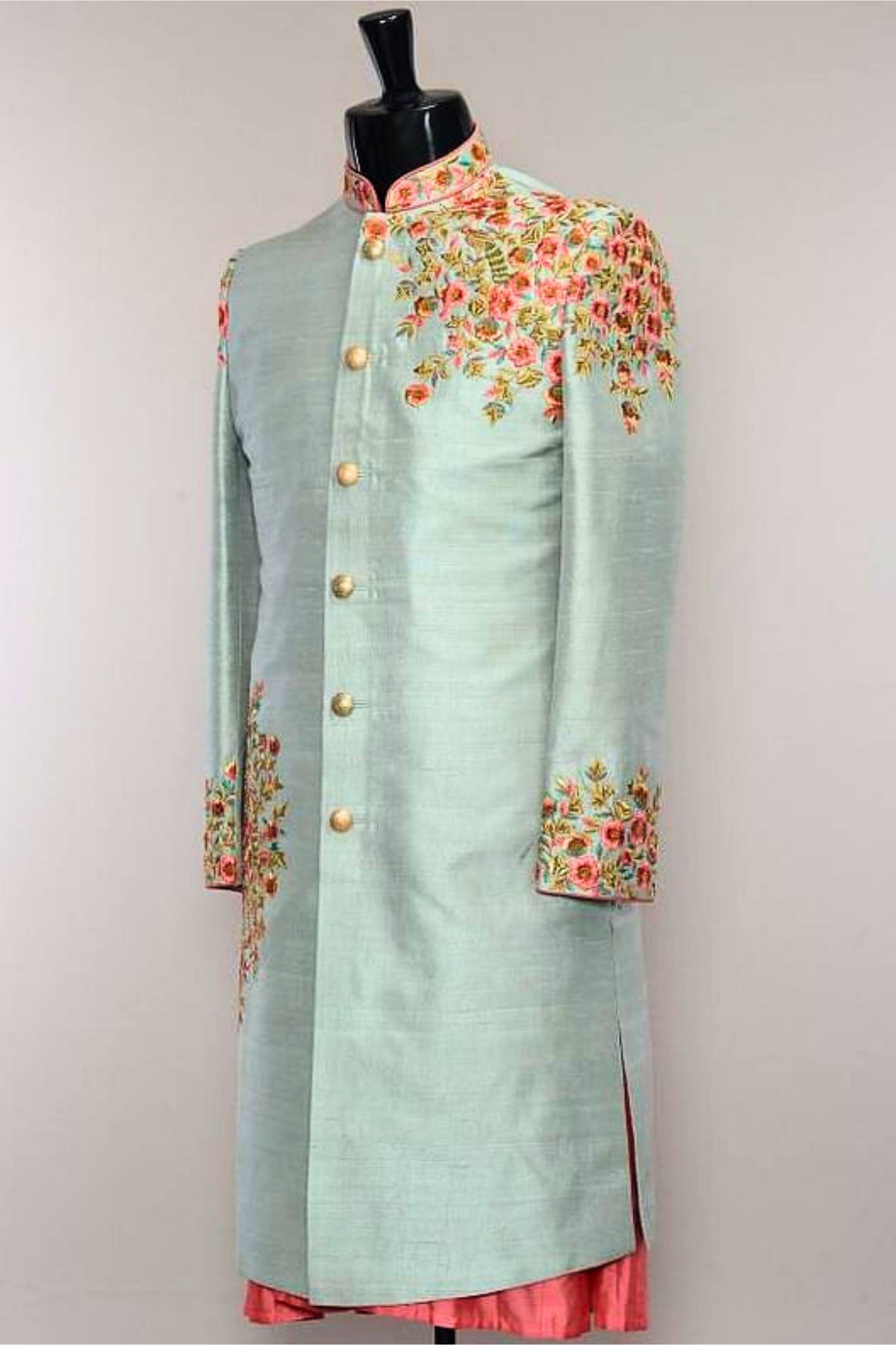 Light Blue with Pink Embroidered Sherwani