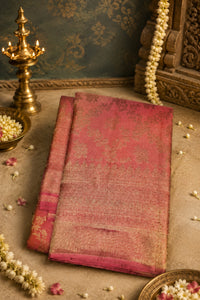 Royal Rosewood Kanchipuram Silk Saree with All-Over Gold Weaving