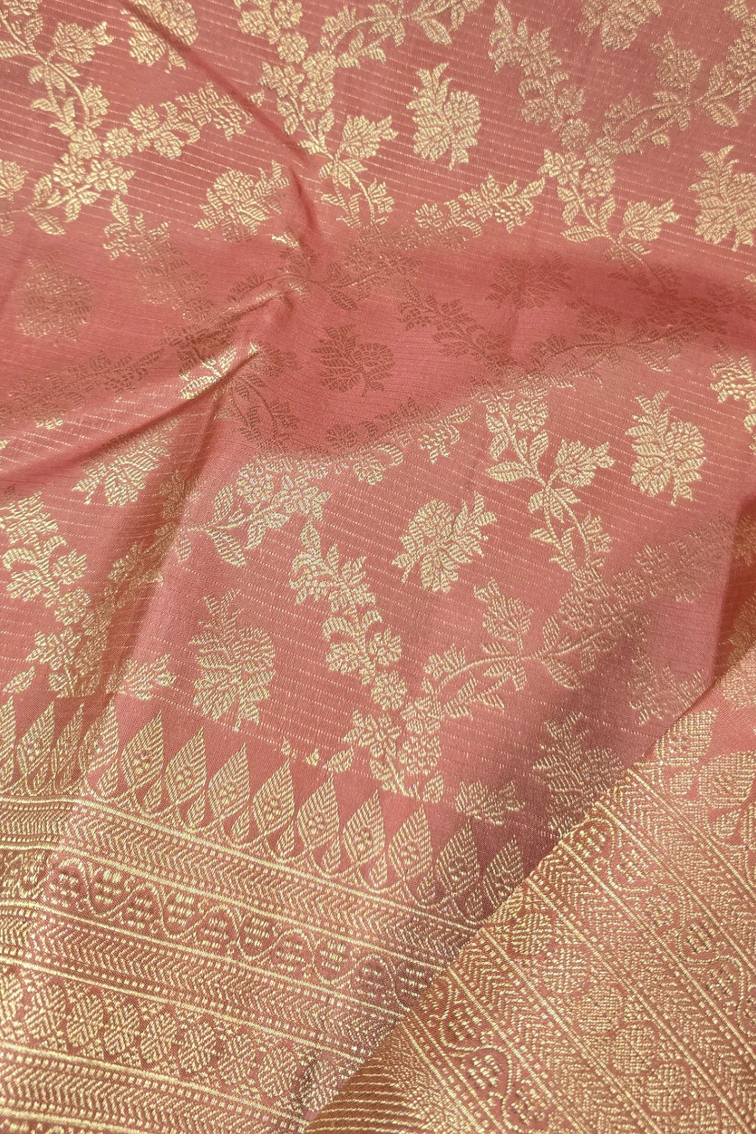 Royal Rosewood Kanchipuram Silk Saree with All-Over Gold Weaving
