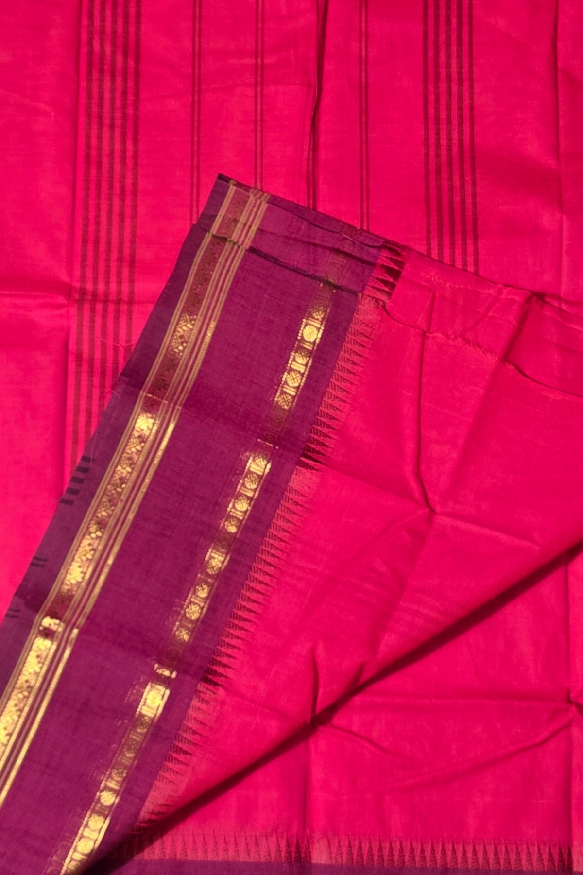 Elegant Pink Cotton Saree with Maroon Border