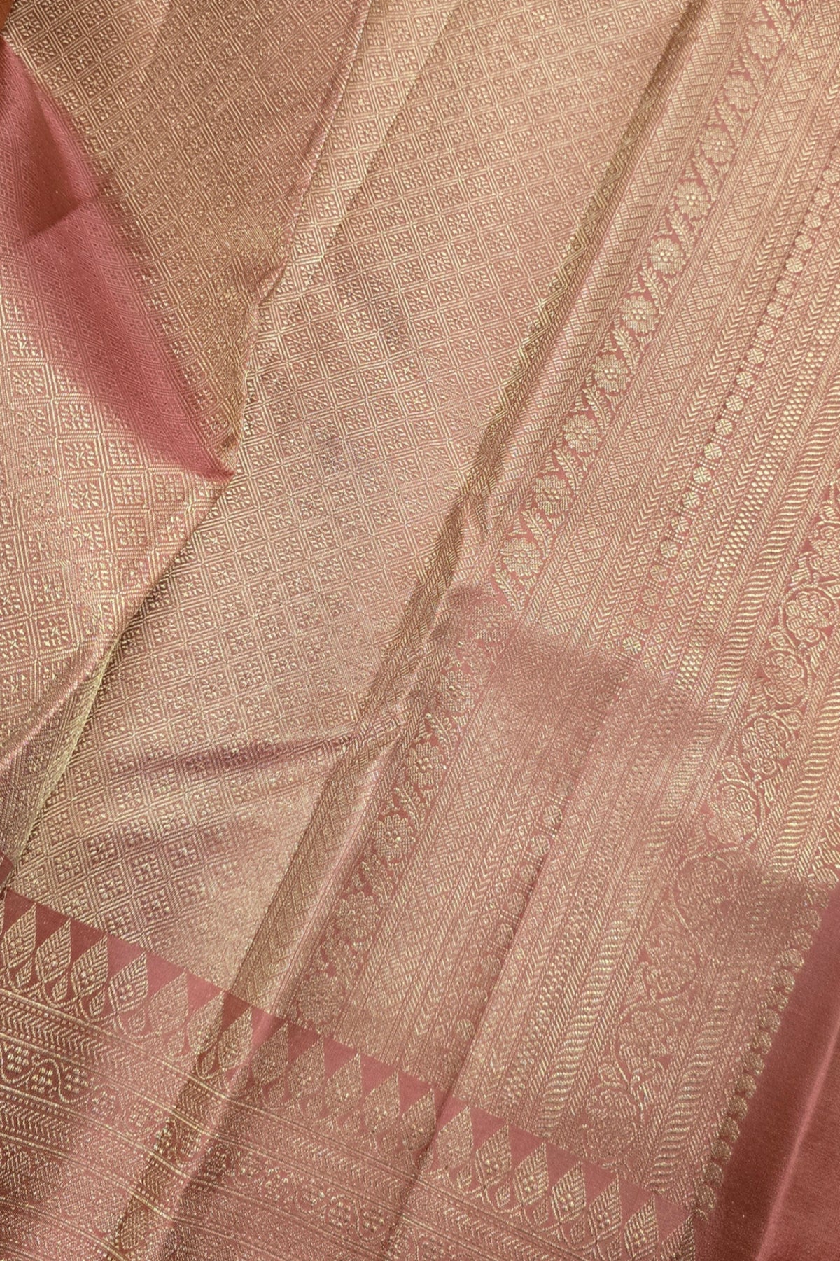 Royal Rosewood Kanchipuram Silk Saree with All-Over Gold Weaving