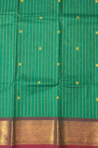 Elegant Green Striped Cotton Saree with Maroon Border