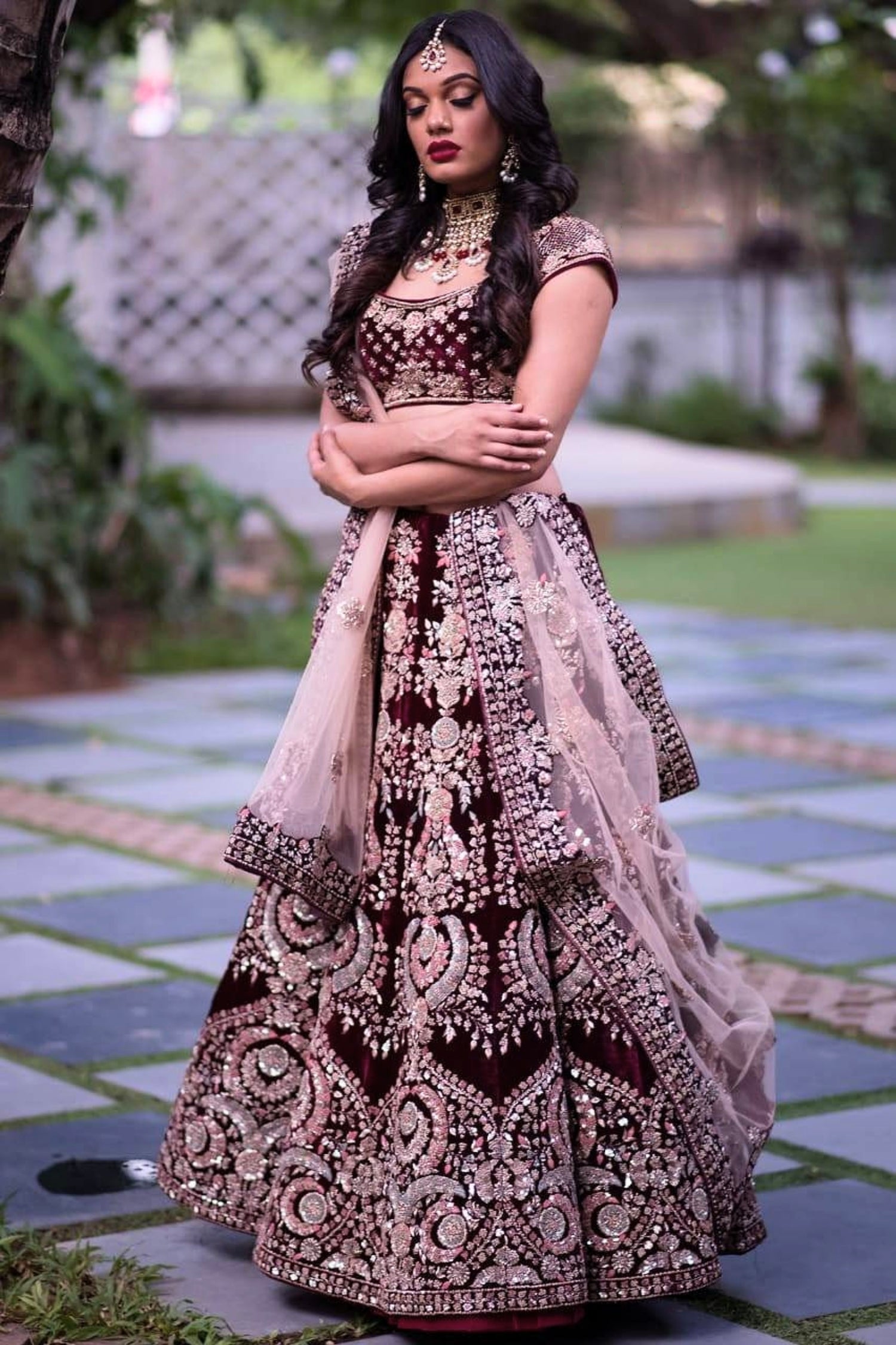 Maroon Bridal Lehenga with All-Over Embroidery & Sequin Work