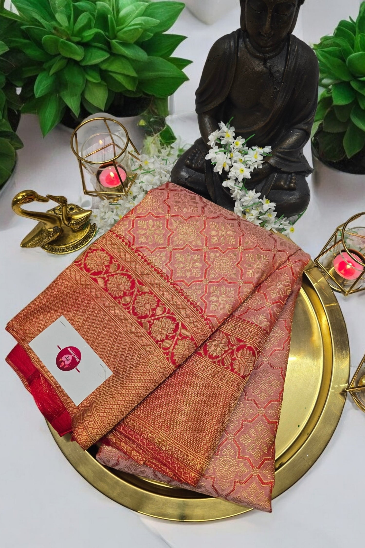 Graceful Light Pink Kanchipuram Silk Saree with Rich Red Border